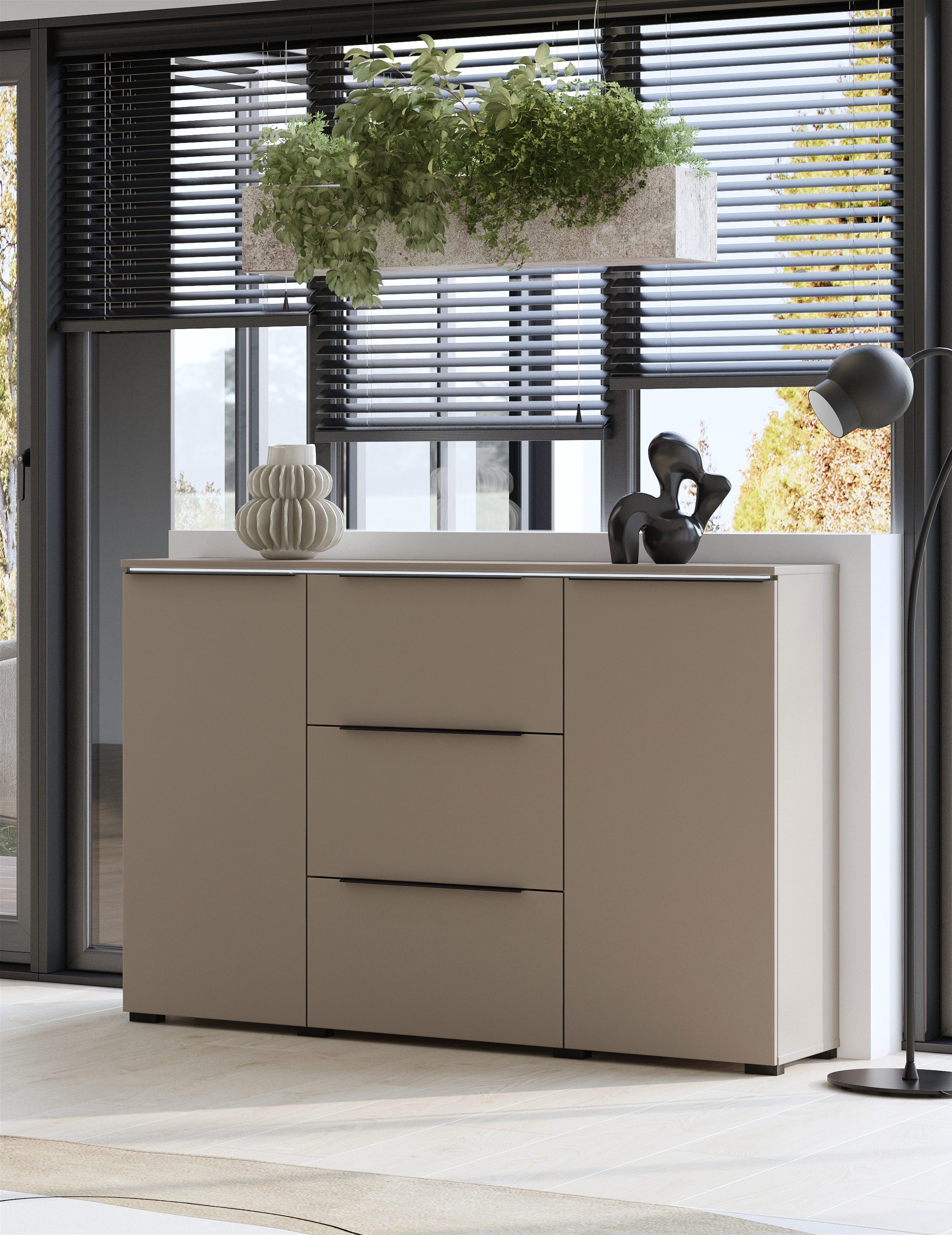 INOSIGN Dressoir Tana, breedte 132 cm, moderne commode 3 SK, 2 deuren Ladekast, sidetable met veel bergruimte, planken verstelbaar