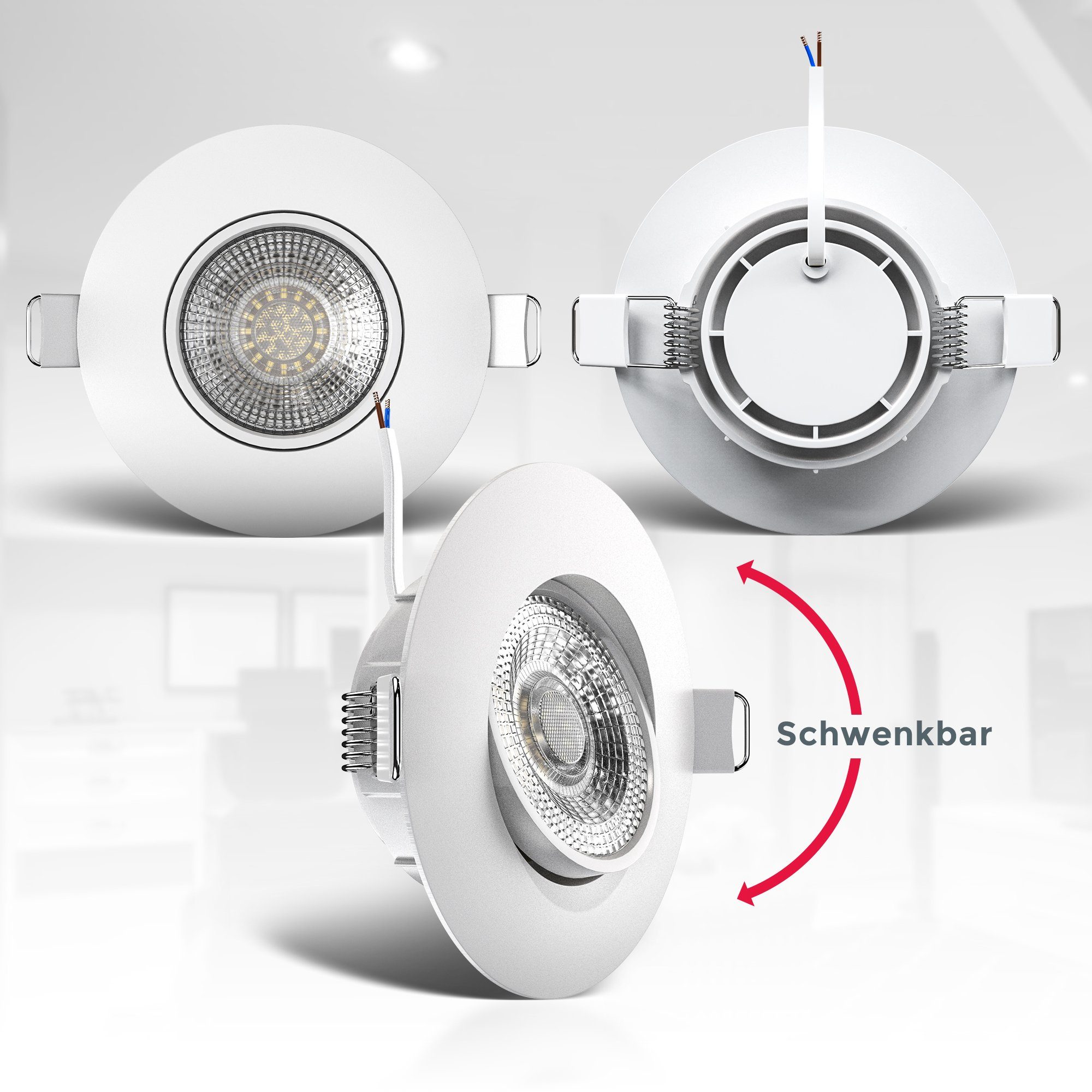 B.K.Licht Ledinbouwlamp 6-delige set inbouwspots, draaibare spots, platte plafondstralers