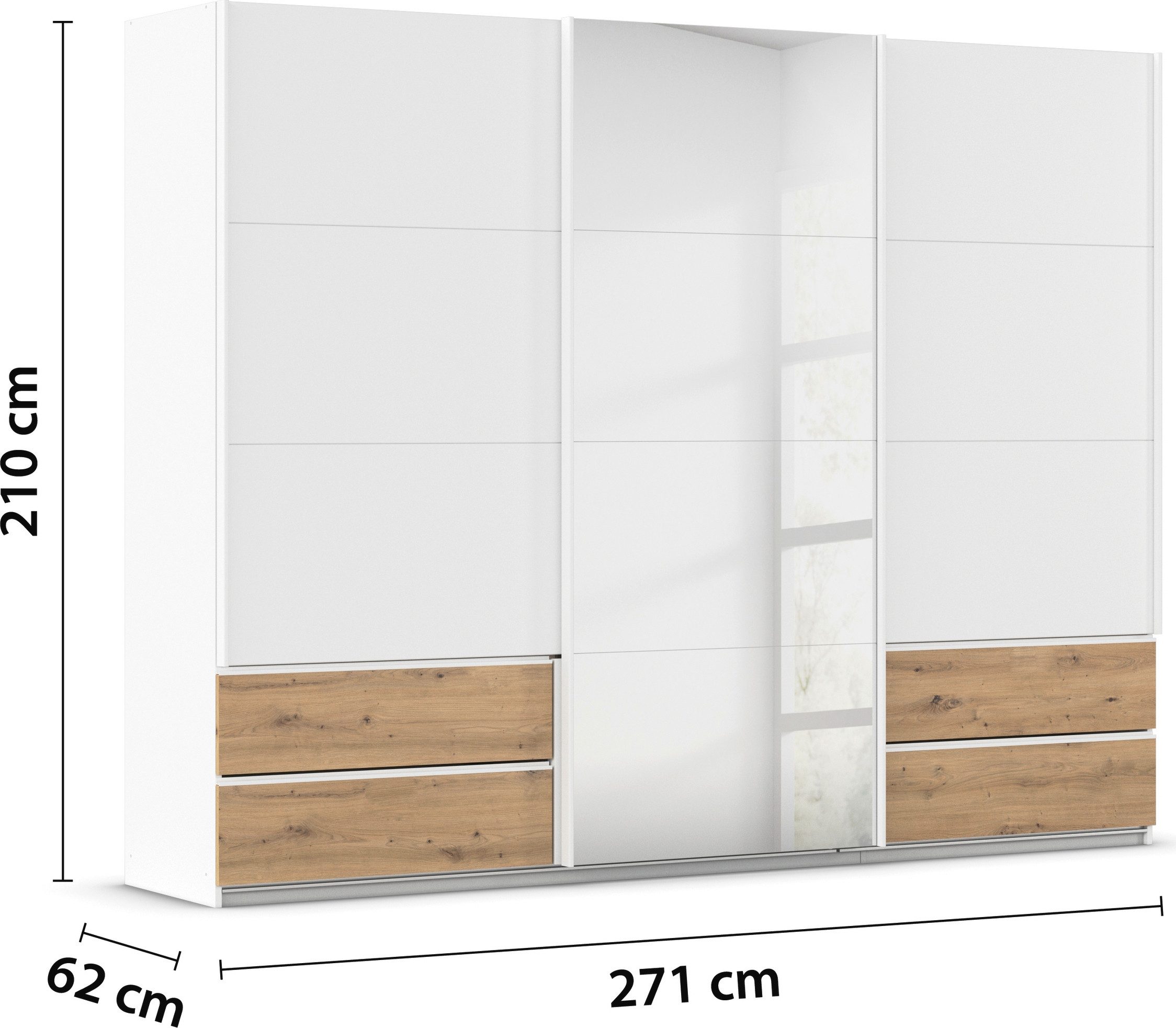 rauch Schuifdeurkast Kledingkast Kast Garderobe Wasmand ELARA met Spiegel praktische lades optioneel kleuraccent made in germany