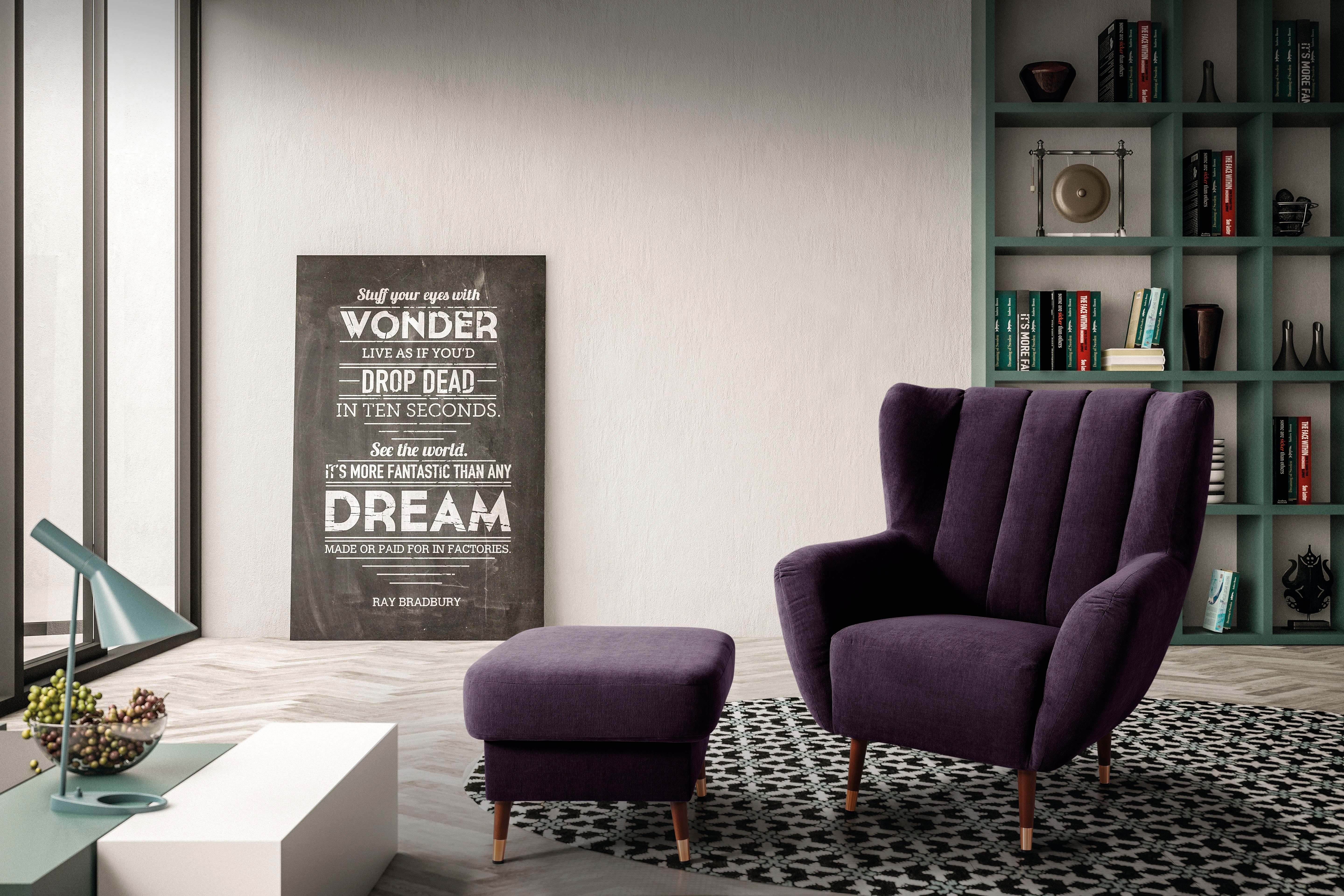 exxpo - sofa fashion Fauteuil Polly, oorfauteuil, loungestoel comfortabel met hoge rugleuning, hoge poten, hoogwaardige bekledingen