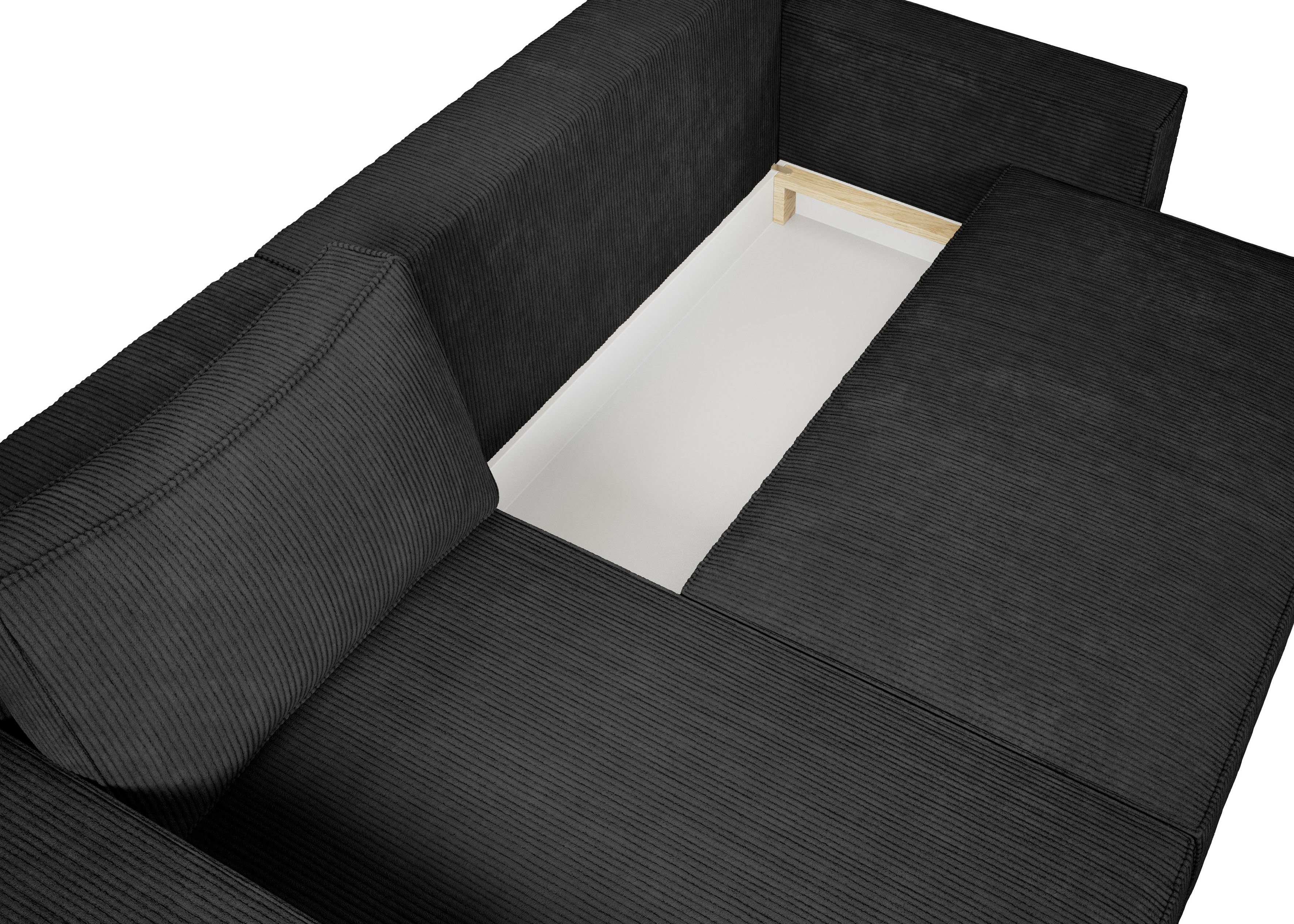 INOSIGN Hoekbank Winton ribfluwelen bank/slaapbank 253 cm Ribfluweel, omkeerbare recamiere, slaapfunctie (130/208 cm), bedbox