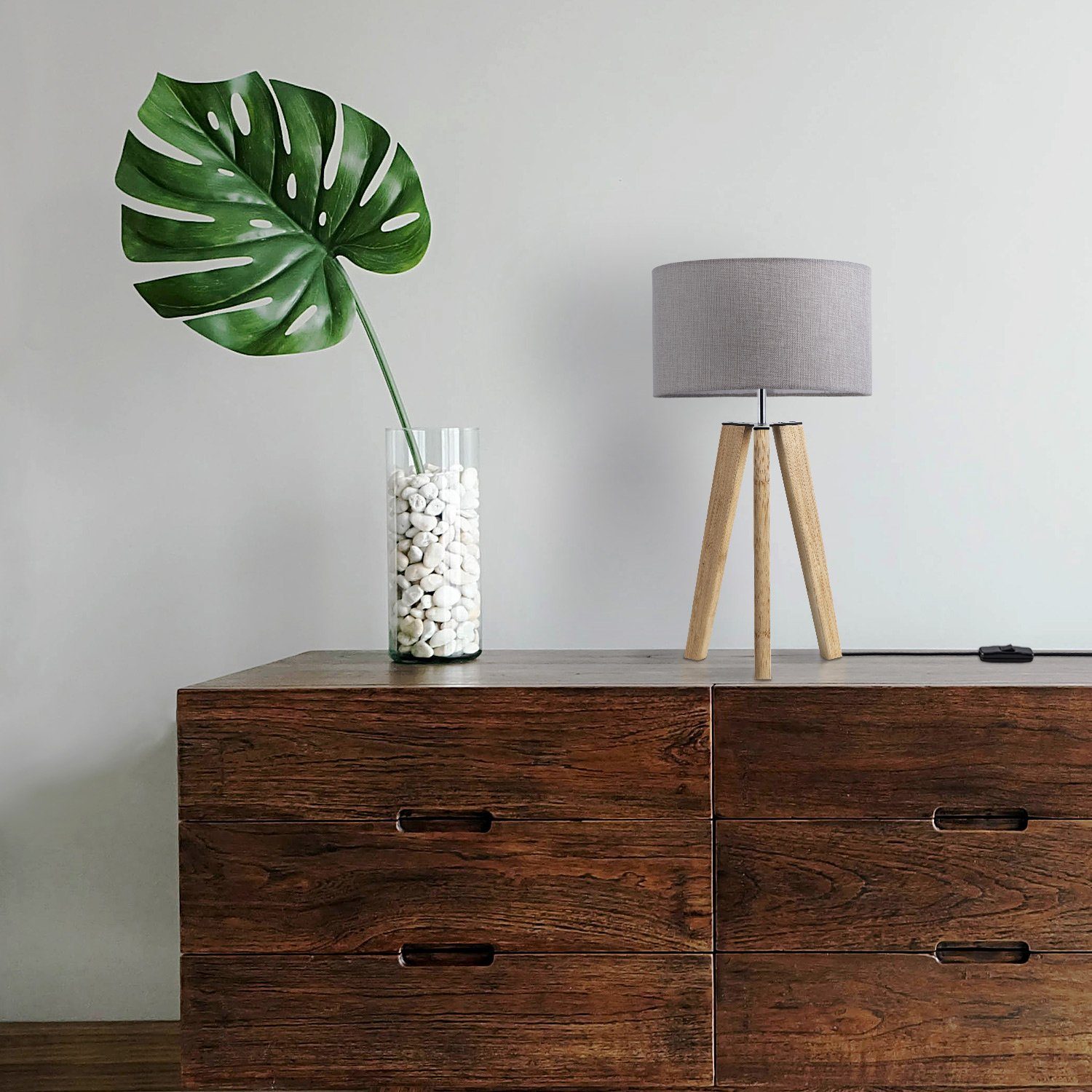 Paco Home Tafellamp Canvas uni Color Vloerlamp vintage voet LED lamp woonkamer Scandinavisch ontwerp E27