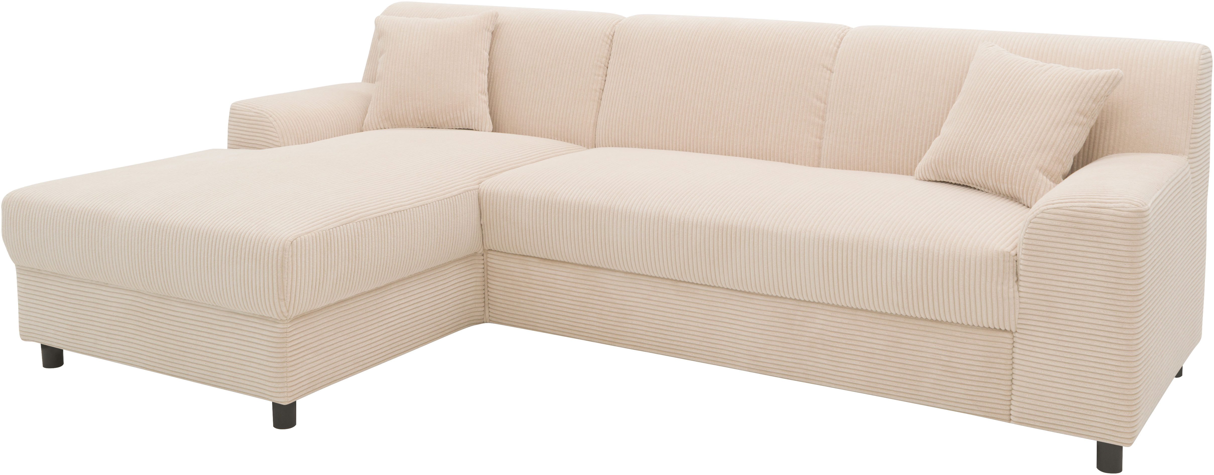 INOSIGN Hoekbank Turah 2, L-vorm, in Cord en waterafstotende microvezel, Vering B/D/H: 241/146/79 cm, incl. sierkussen, optioneel met bedfunctie