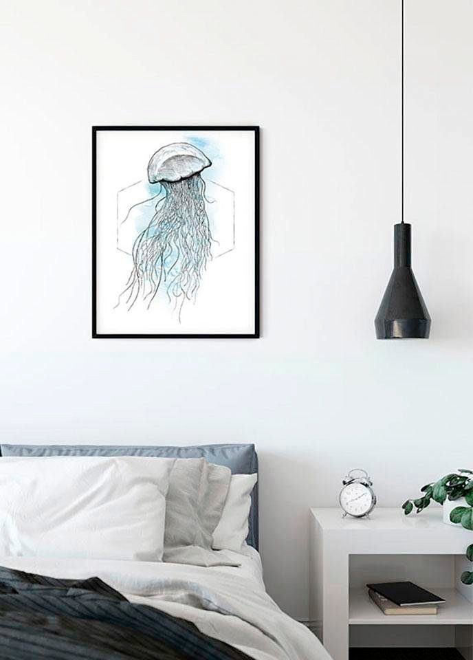 Komar Wanddecoratie Jellyfish Watercolor Wanddecoratie - zonder lijst (1 stuk)