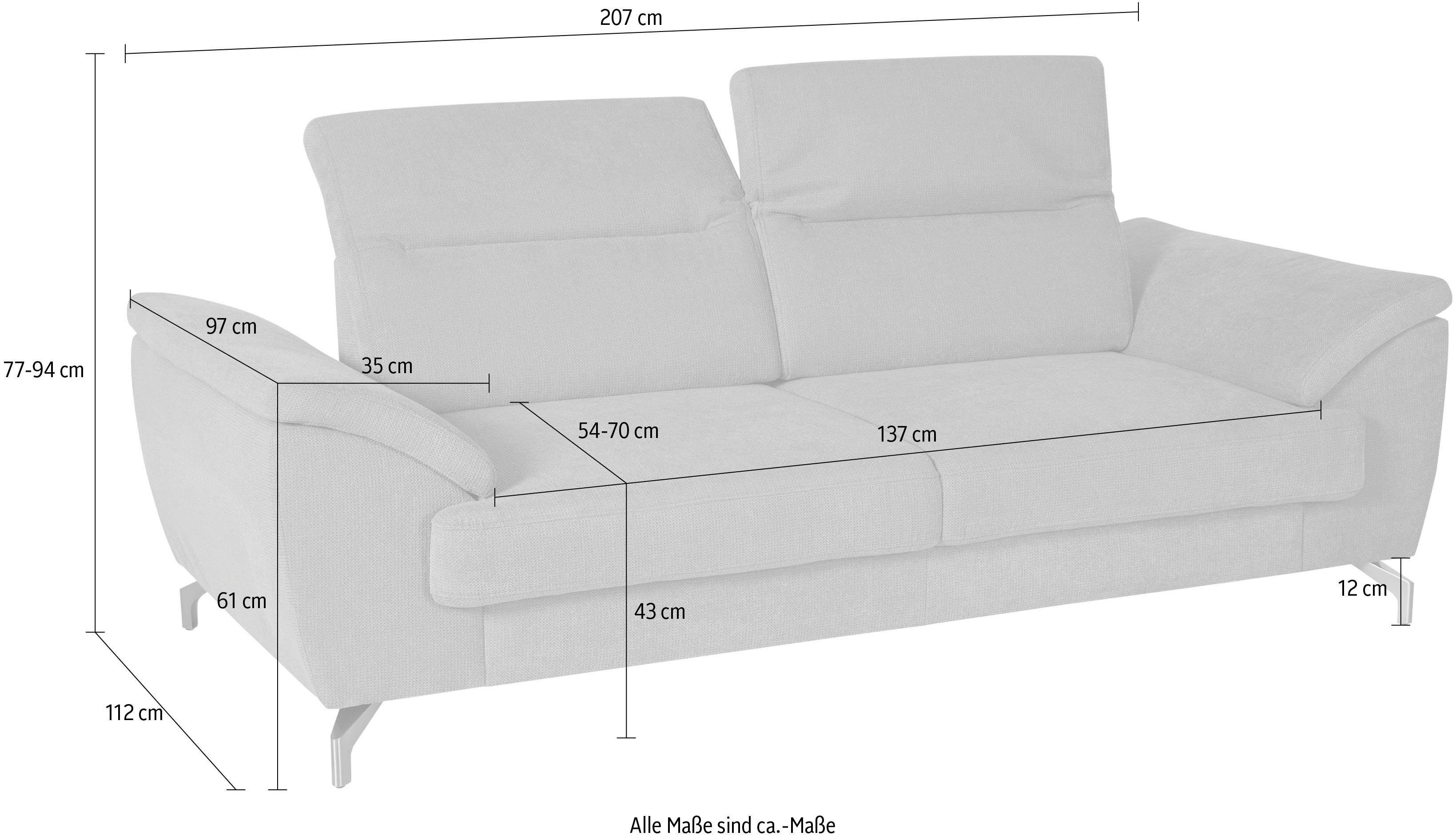 sit&more 2,5-zitsbank Percy 12 cm poothoogte, zitdiepteverstelling, naar keuze verstelbare hoofdsteun