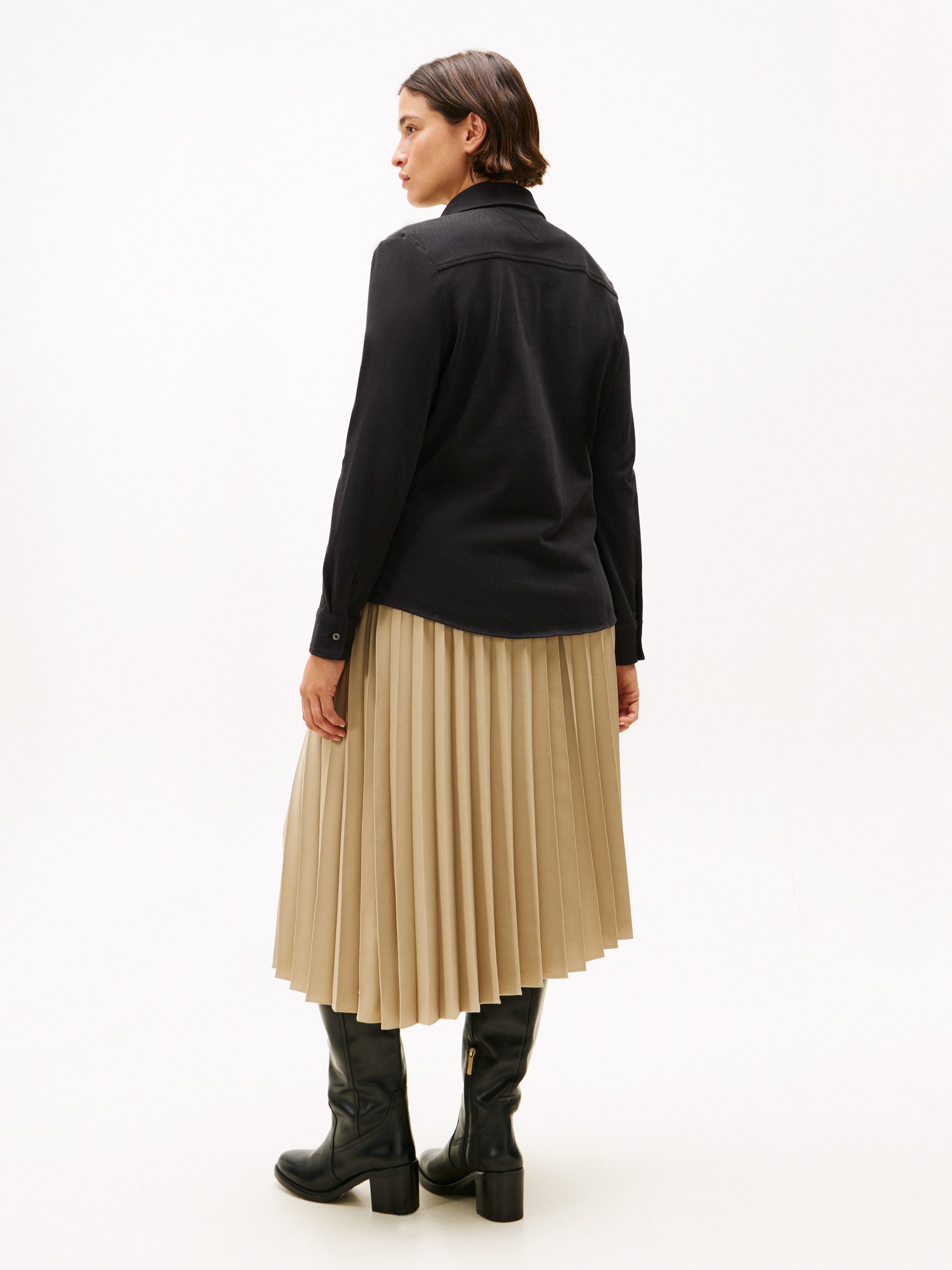 Tommy Hilfiger Curve Blouse met lange mouwen CRV 1985 SLIM PIQU in grote maten, van piqué kwaliteit