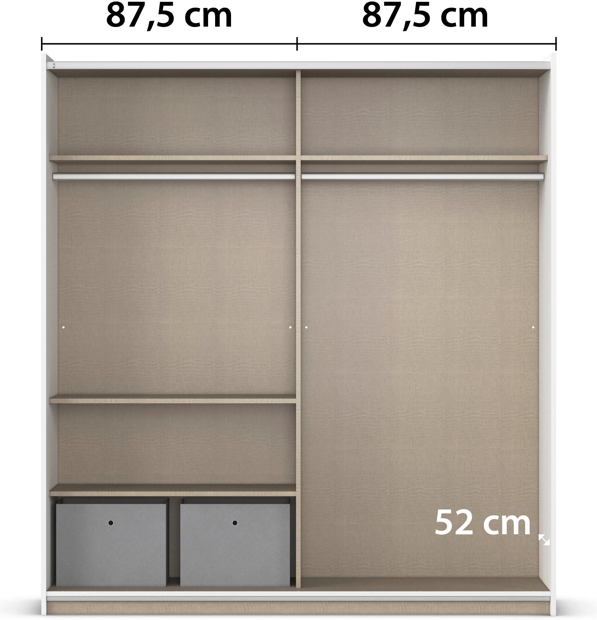 rauch Zweefdeurkast Kledingkast kast garderobe REFLECT inclusief praktische binneninrichting met 2 stoffen dozen made in germany