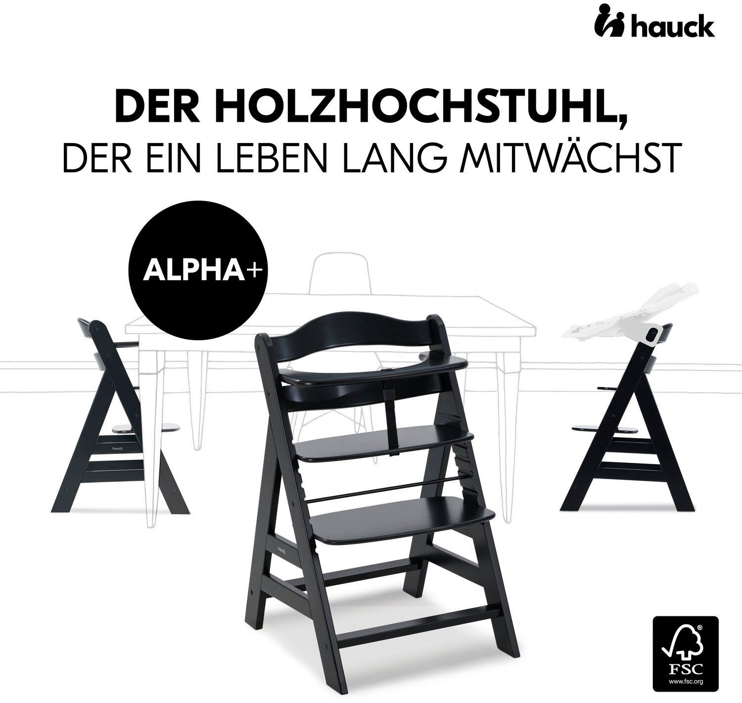 Hauck Kinderstoel Alpha+, Black FSC®- beschermt bos - wereldwijd