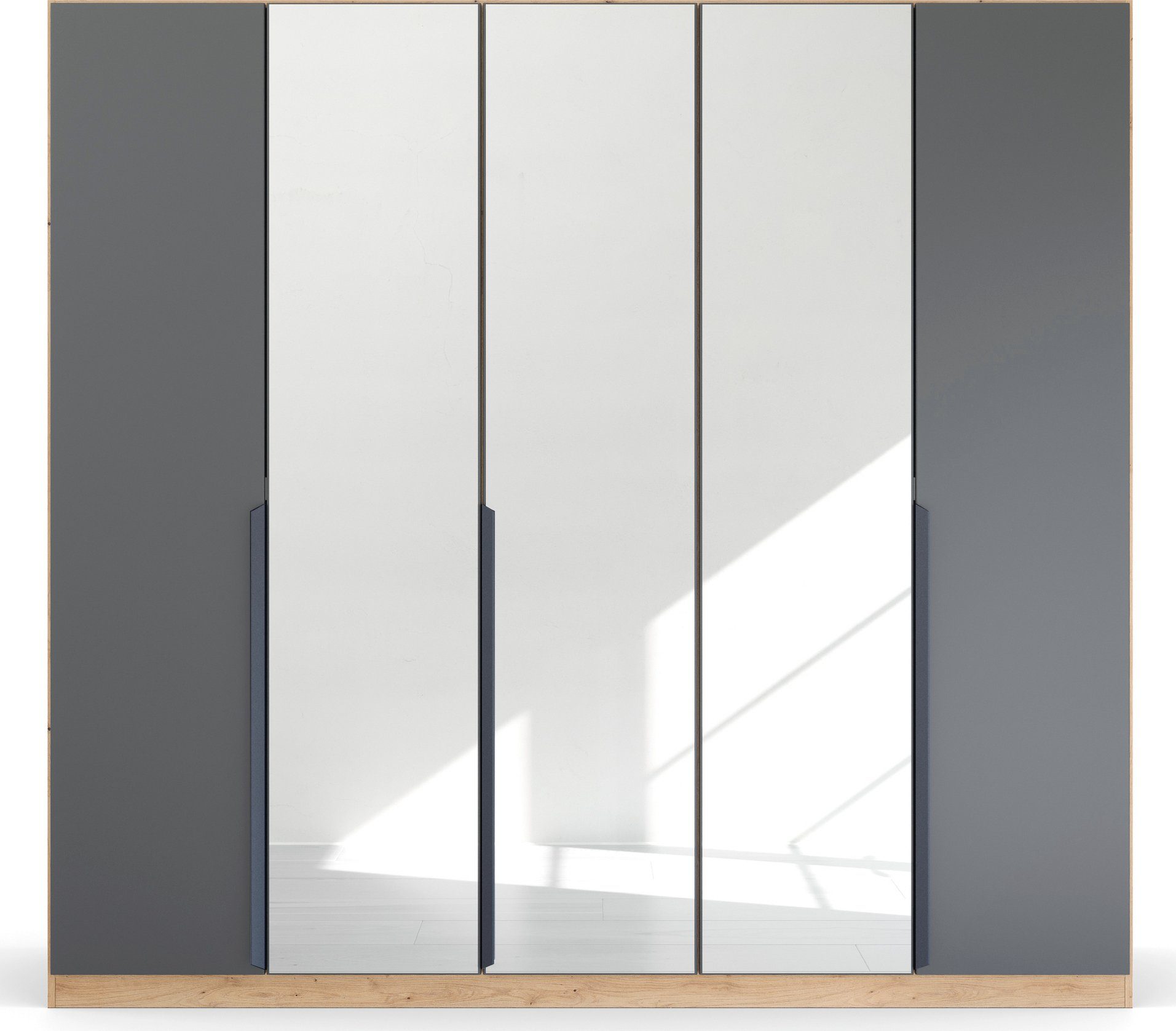 rauch Draaideurkast Dark&Wood by Quadra Spin in industriële stijl met metalen stanggrepen, met spiegel