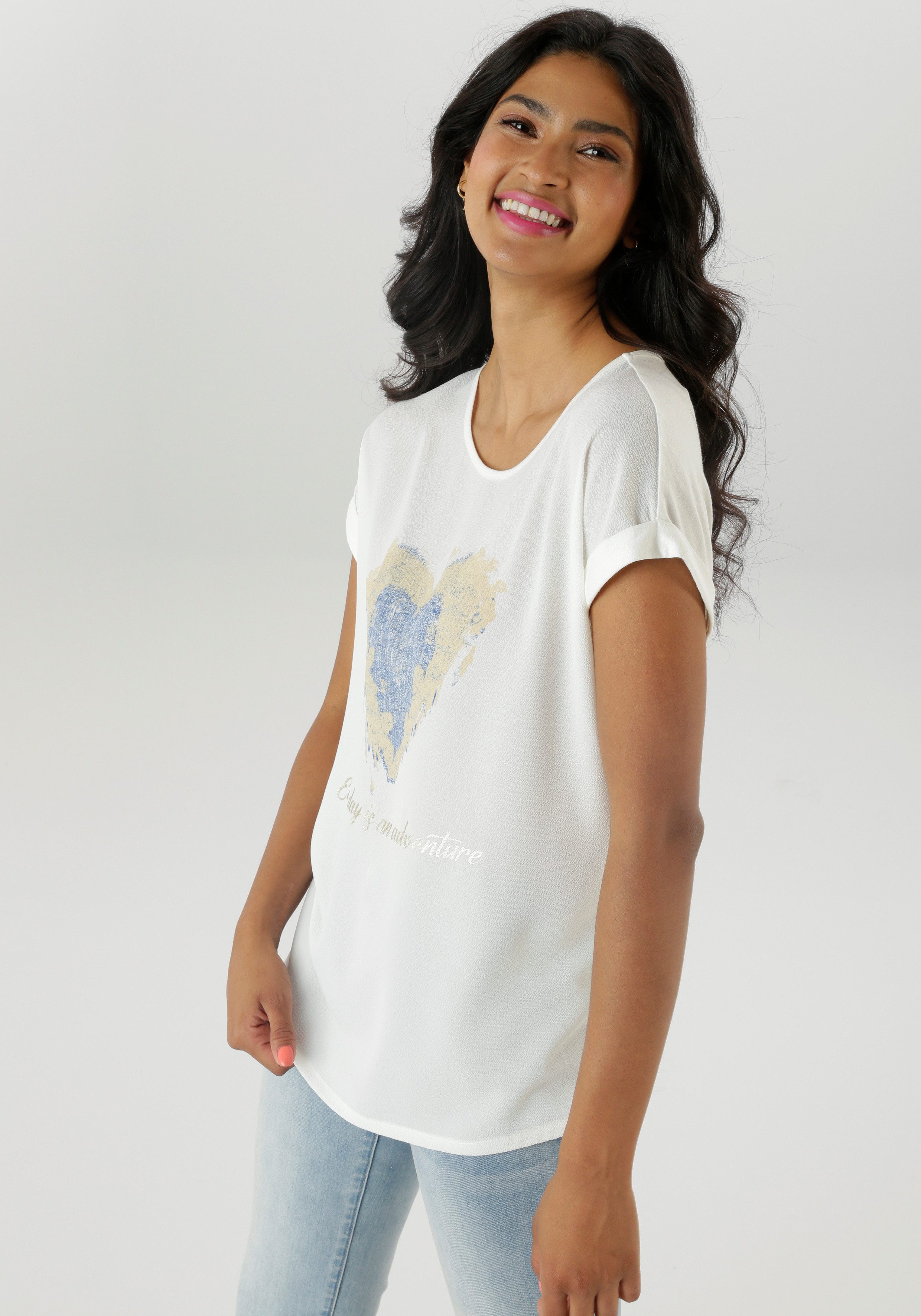 Aniston SELECTED Shirtblouse deels met glanzende, goudkleurige folieprint - nieuwe collectie