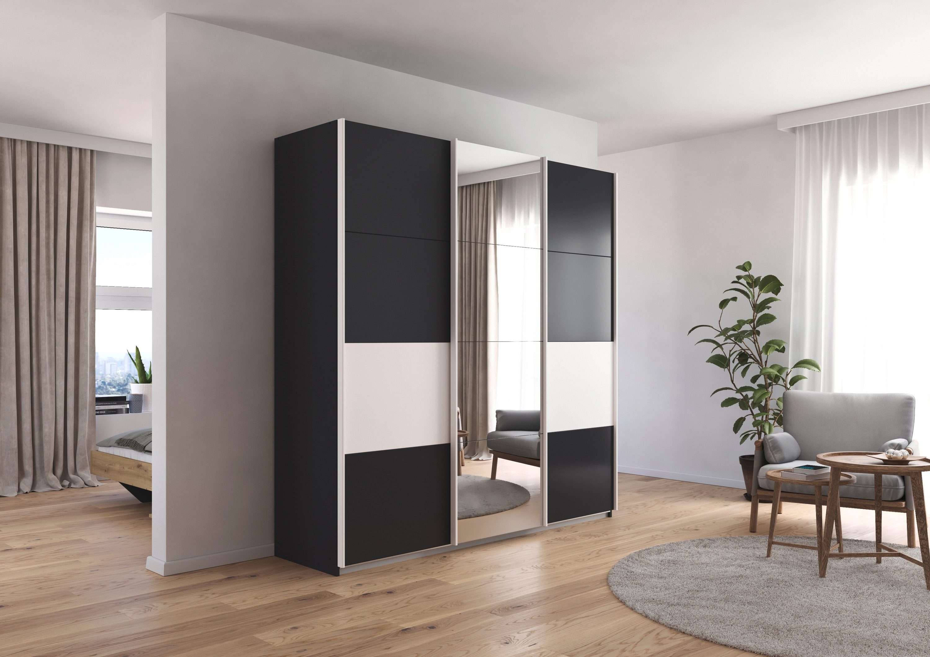 rauch Schuifdeurkast Kledingkast Kast Garderobe CORTONA inclusief indeling, 2 stoffen dozen en extra planken