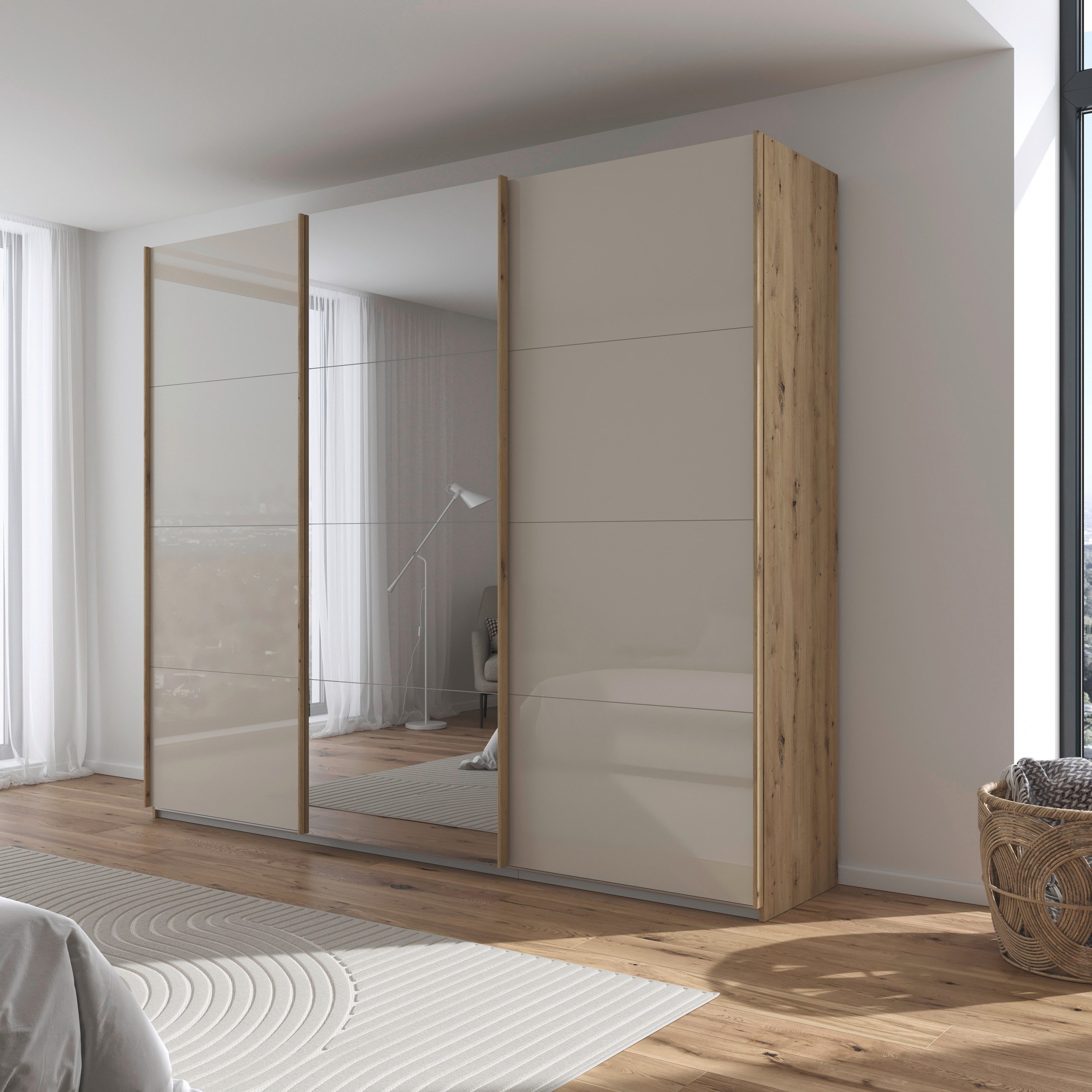 rauch Schuifdeurkast Kledingkasten kast garderobe AGORDO met glazen front doordachte binnenuitrusting, in 4 breedtes en 2 hoogtes made in germany
