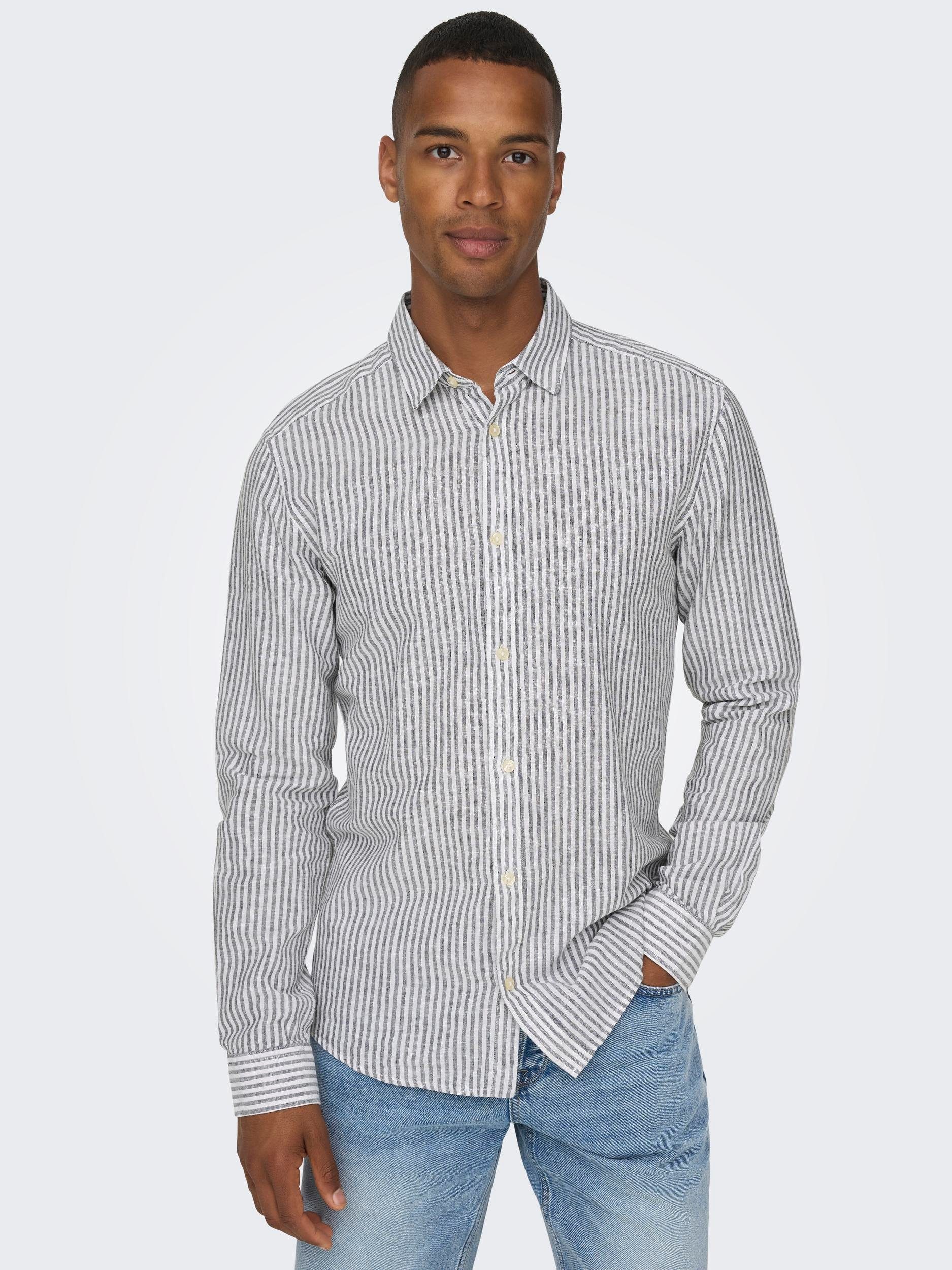 ONLY & SONS Overhemd met korte mouwen ONSCAIDEN LS STRIPE LINEN SHIRT 660 NOOS