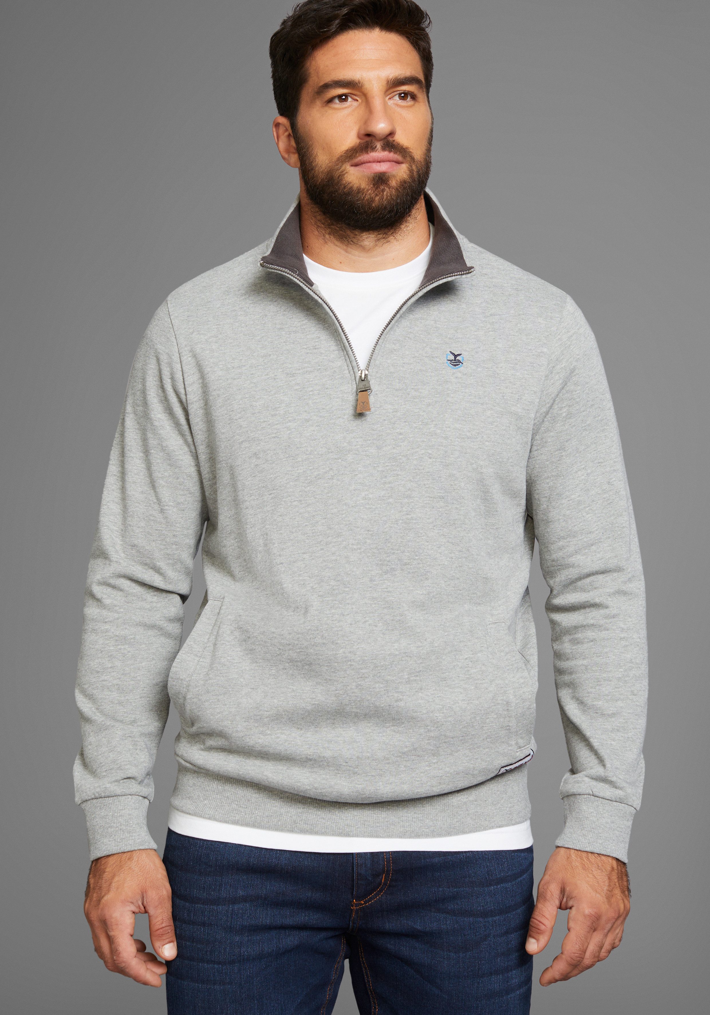 DELMAO Sweatshirt met henley-kraag en zijzakken - nieuwe collectie