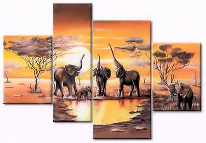 Home affaire Artprint Drinkende olifanten (set, 4 stuks)
