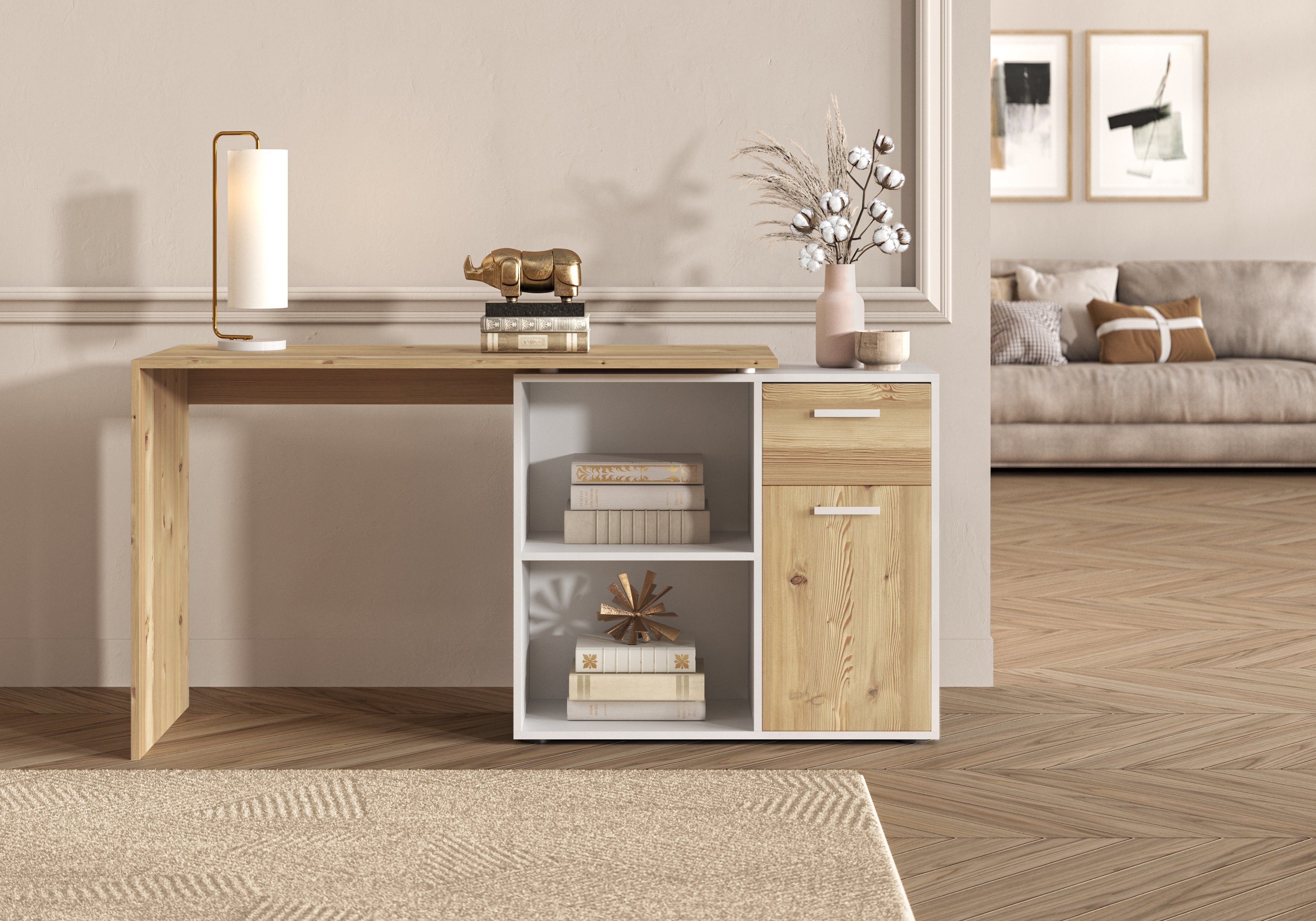 FMD Hoekbureau AUGSBURG Bureau/sideboard met opbergruimte, aan beide zijden te monteren, 117/148 cm