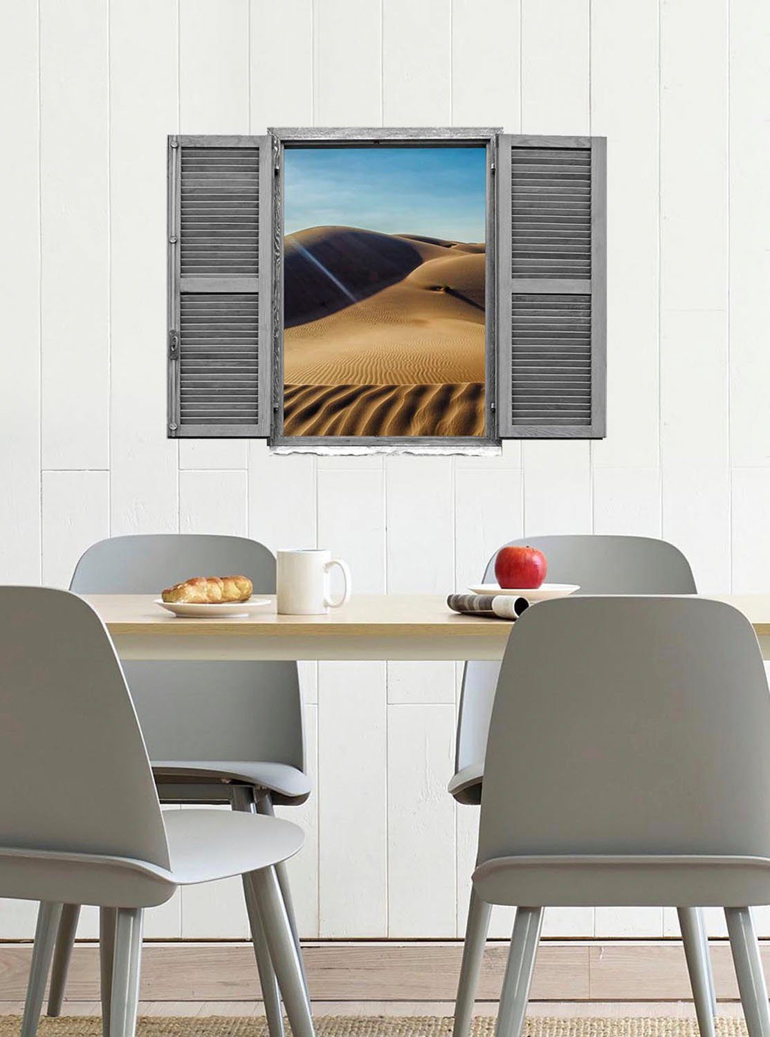 queence Wandfolie Woestijn Muursticker, muurdecoratie, zelfklevend, 3D, raam (1 stuk)