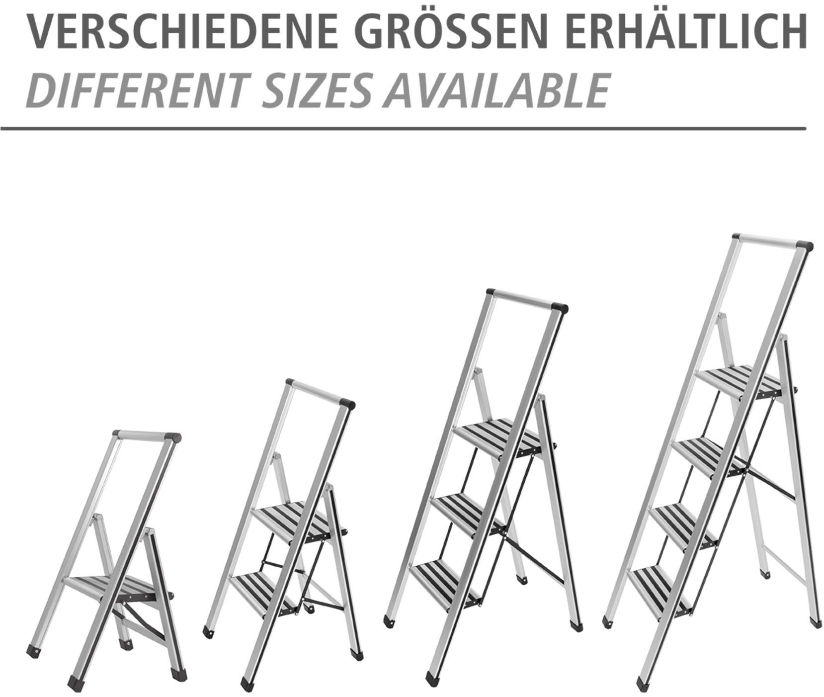 WENKO Huishoudtrapje Model Alu-Design Aluminium-design, XXL-treden, plat inklapbaar en op te bergen