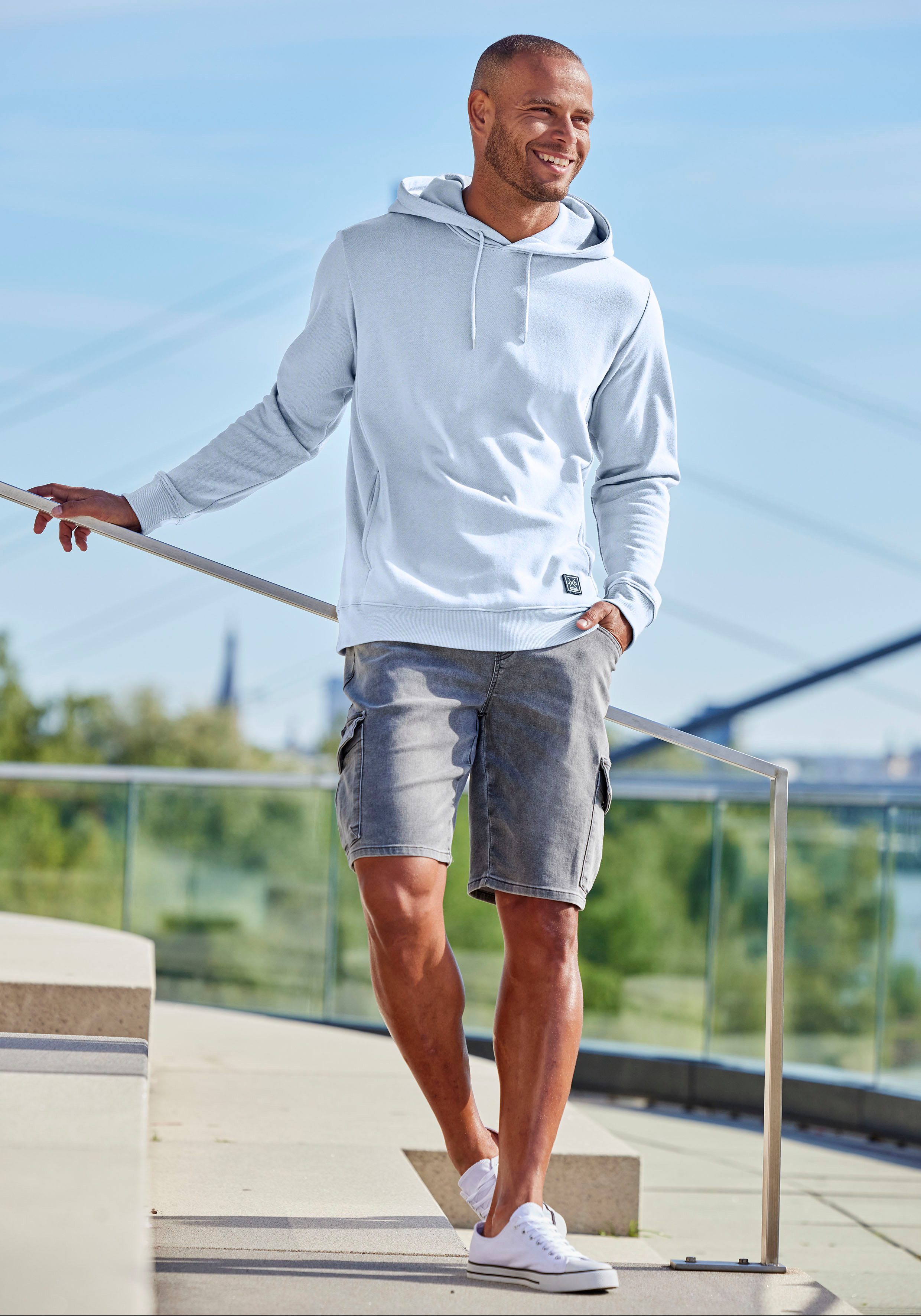 John Devin Hoodie Langarm, sweatshirt met ronde hals en capuchon, katoenmix
