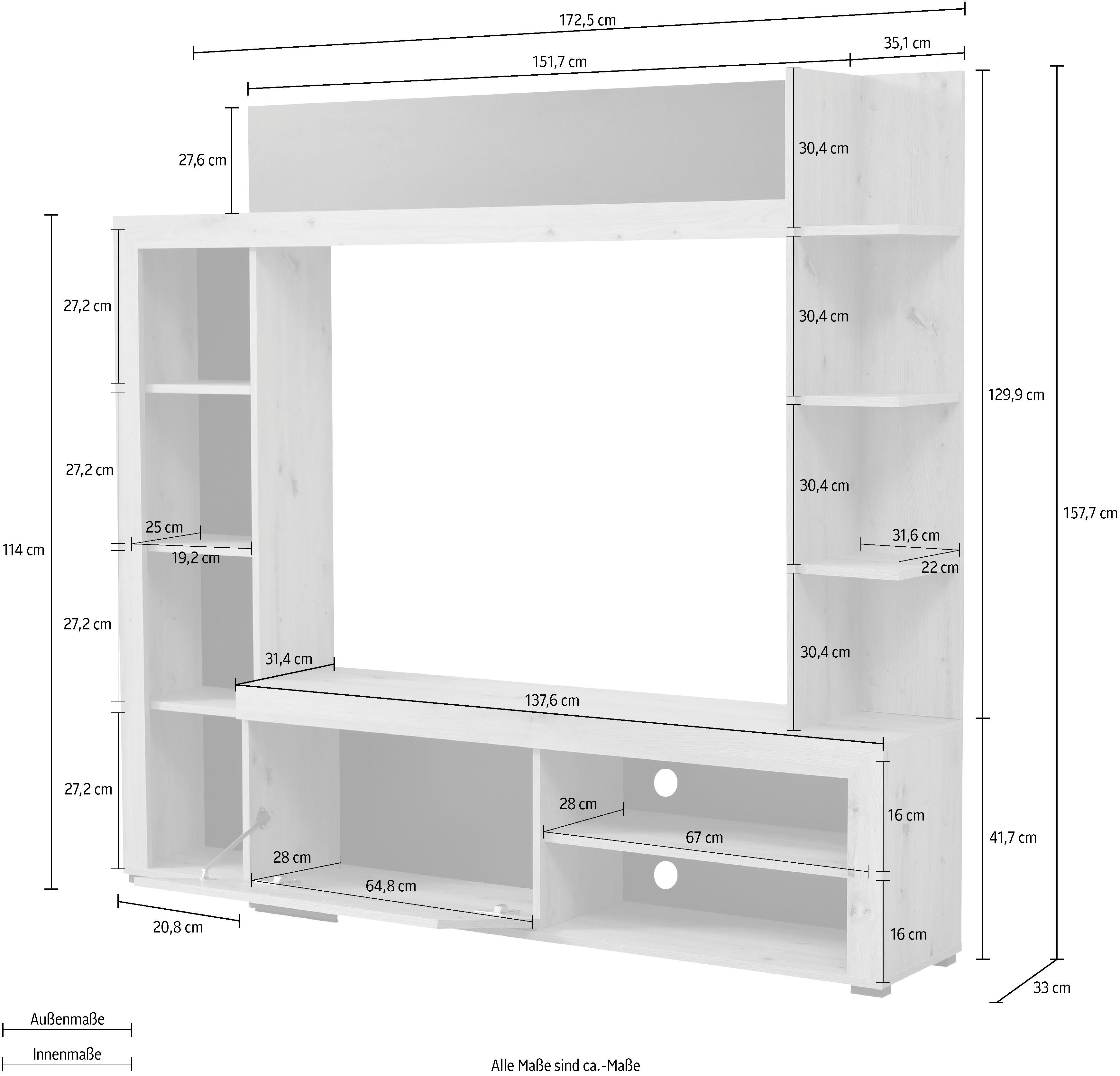 INOSIGN Wandmeubel Rubi met tv-lowboard en rekverbouwing, breedte/hoogte 172,5/157,7 cm (set, 4-delig)