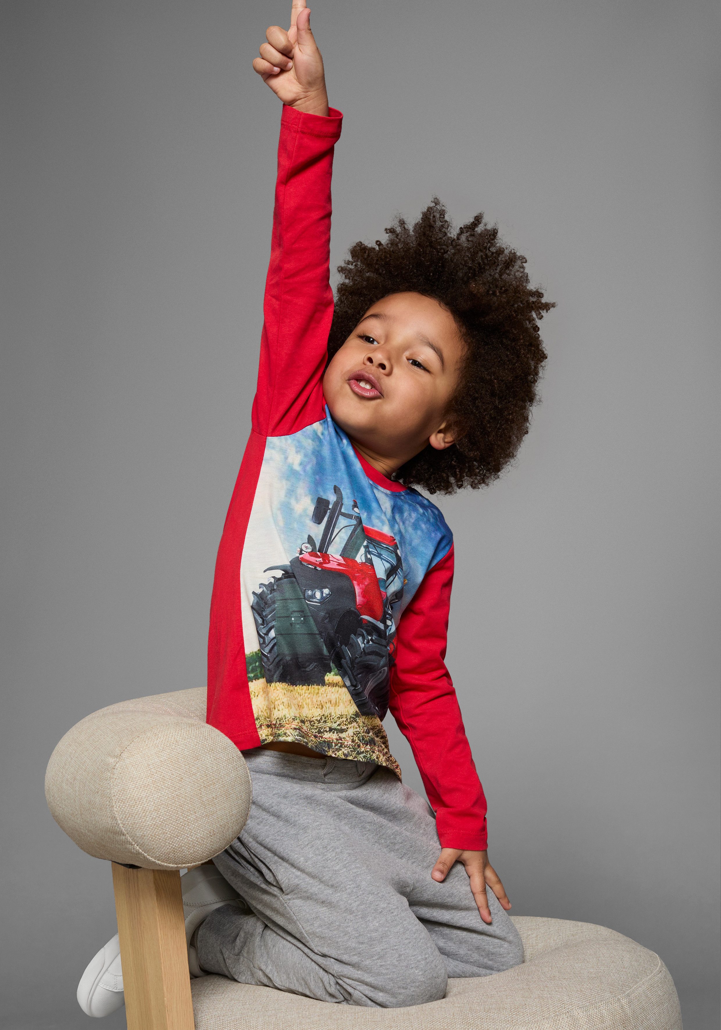 KIDSWORLD Shirt met lange mouwen Tractoren Langarm, basic pasvorm, bedrukt (2-delig, Set van 2)