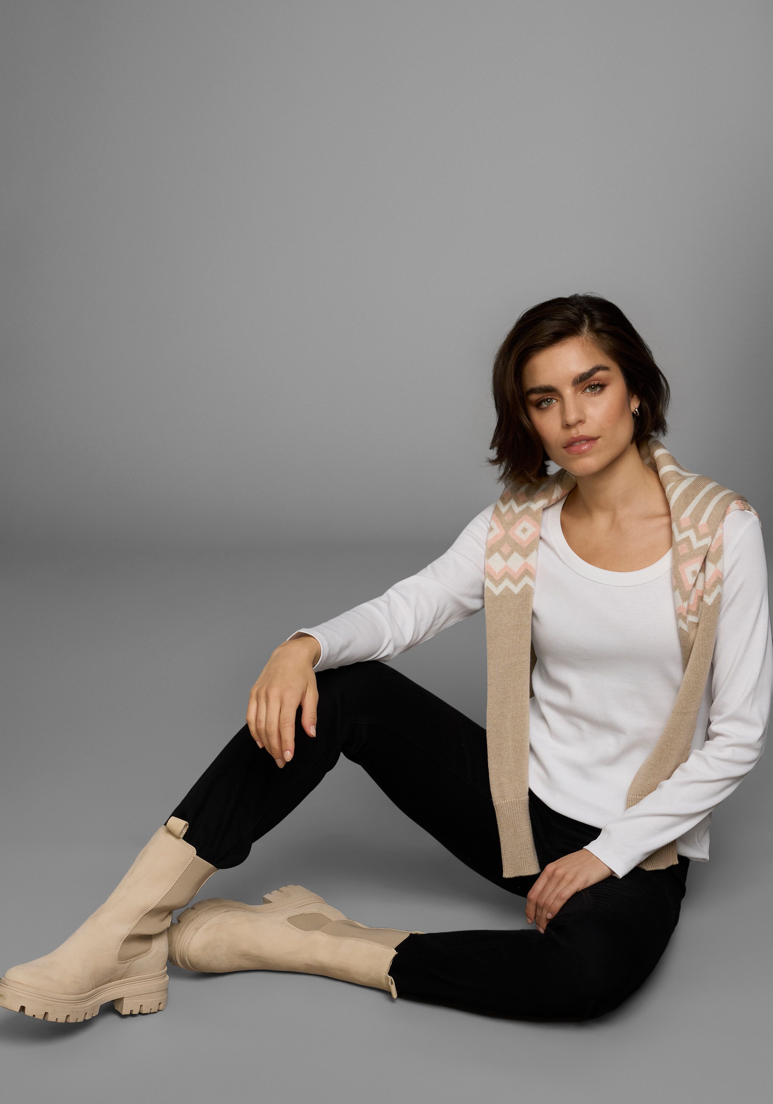 Flashlights Shirt met lange mouwen zeer figuurvolgende snit, ronde hals, van 100% katoen (set, 2-delig)