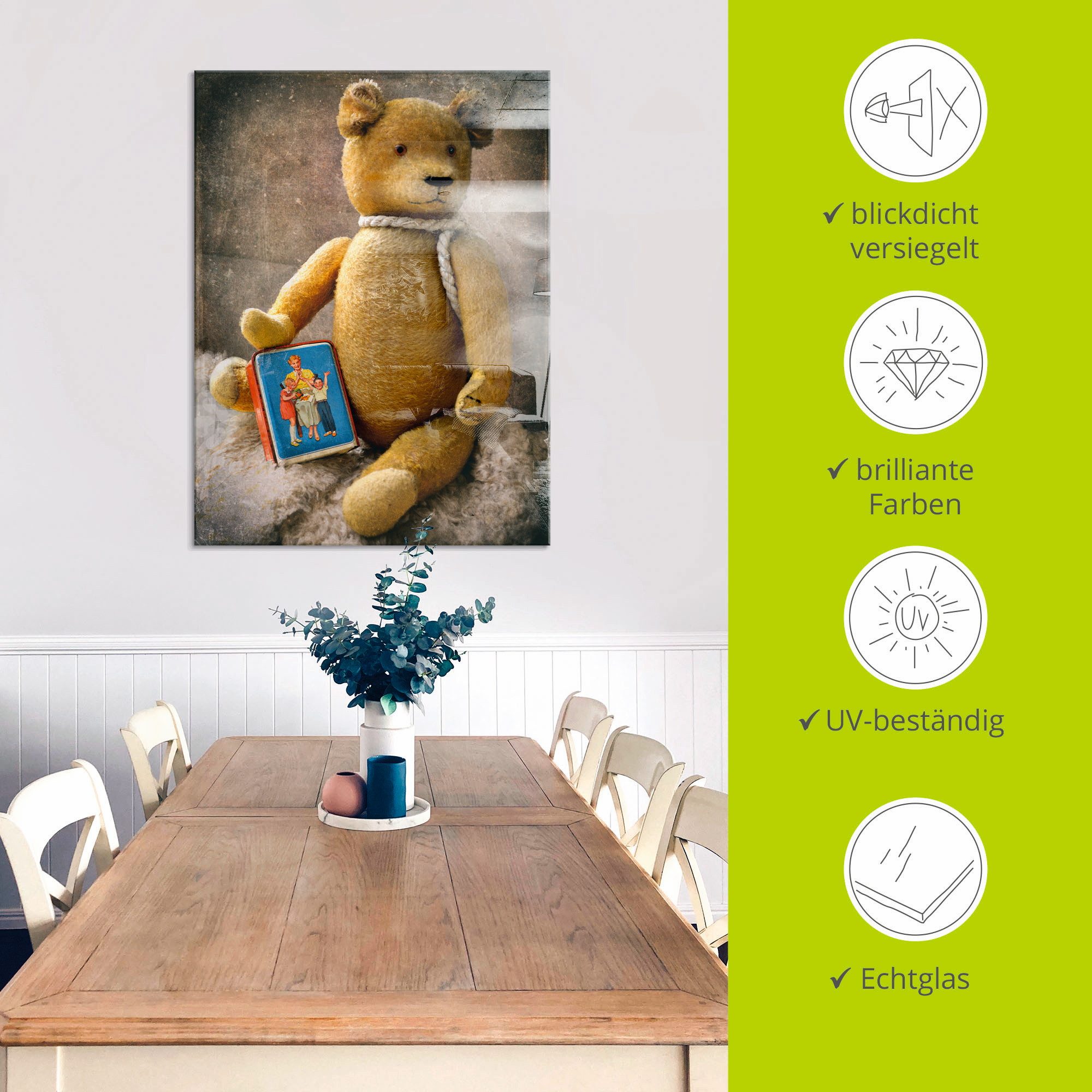 Artland Print op glas Teddybeer met spaarpot