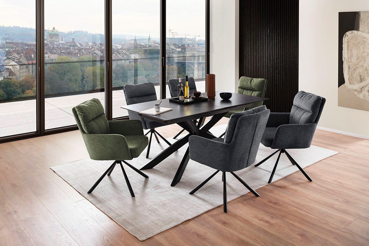 MCA furniture Eettafel BONANZA uitschuifbare tafel 160-200 cm gemarmerd Keramiek, metaal, marmer-look, synchronisatie-uittrekmechanisme, uittrekbaar, 6-8 personen