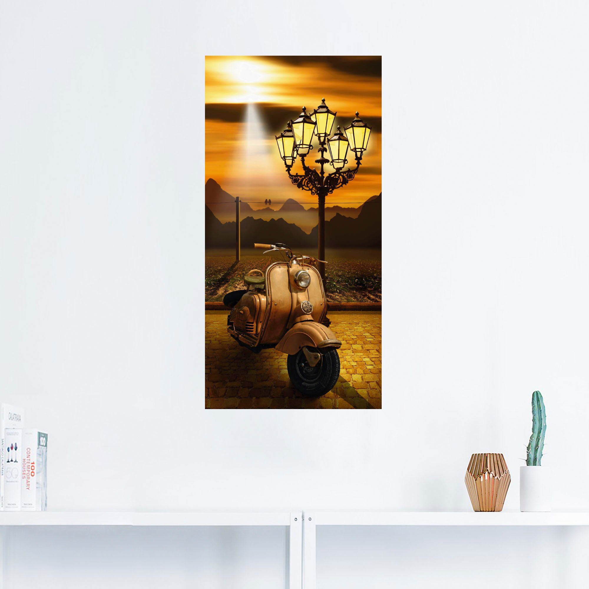 Artland Artprint Oldtimer scooter romantisch als artprint op linnen, muursticker of poster in verschillende maten
