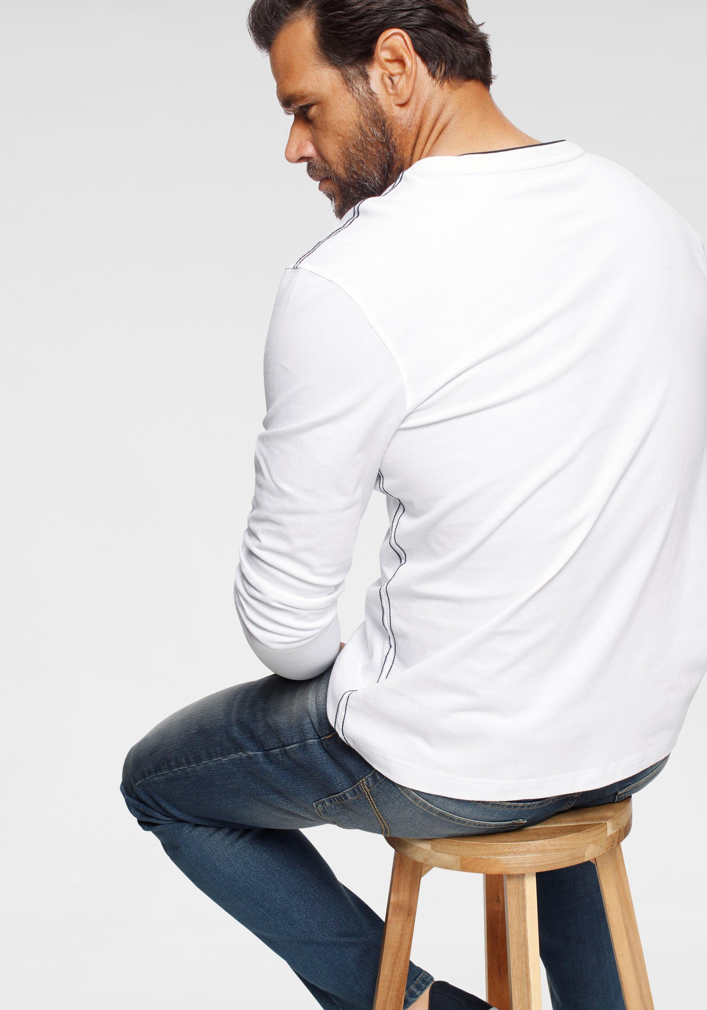 Man's World Shirt met lange mouwen lange mouwen, bedrukt, ronde hals, van katoen