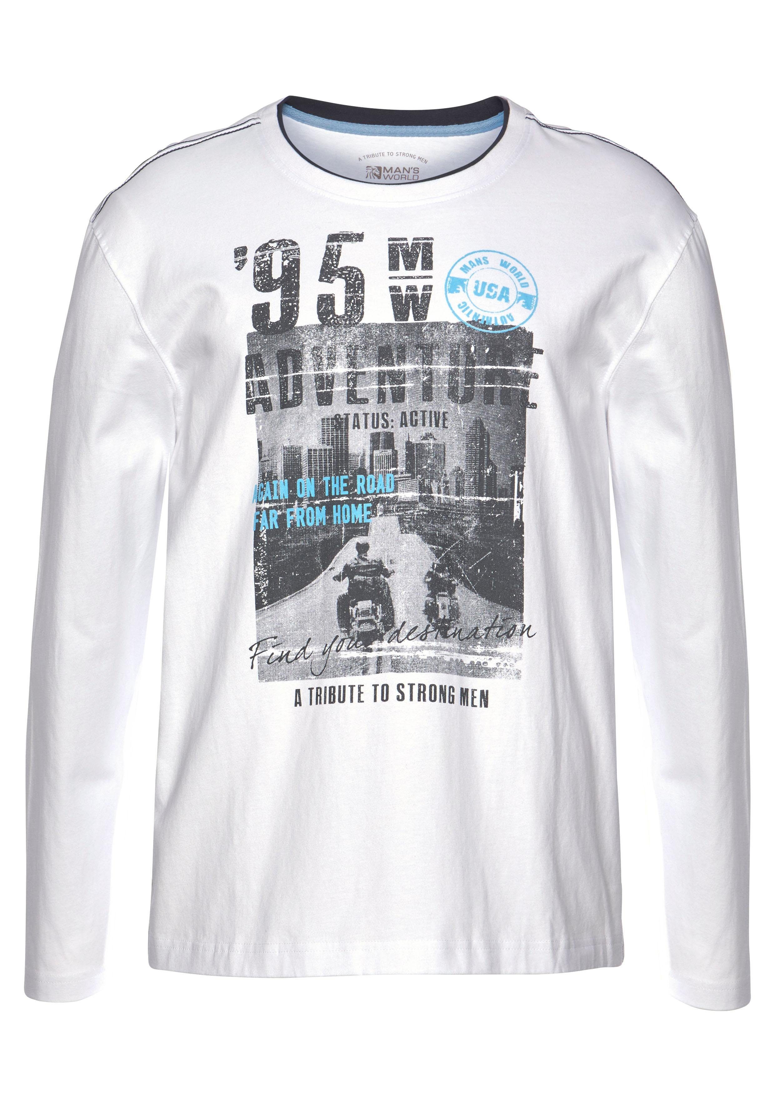 Man's World Shirt met lange mouwen lange mouwen, bedrukt, ronde hals, van katoen