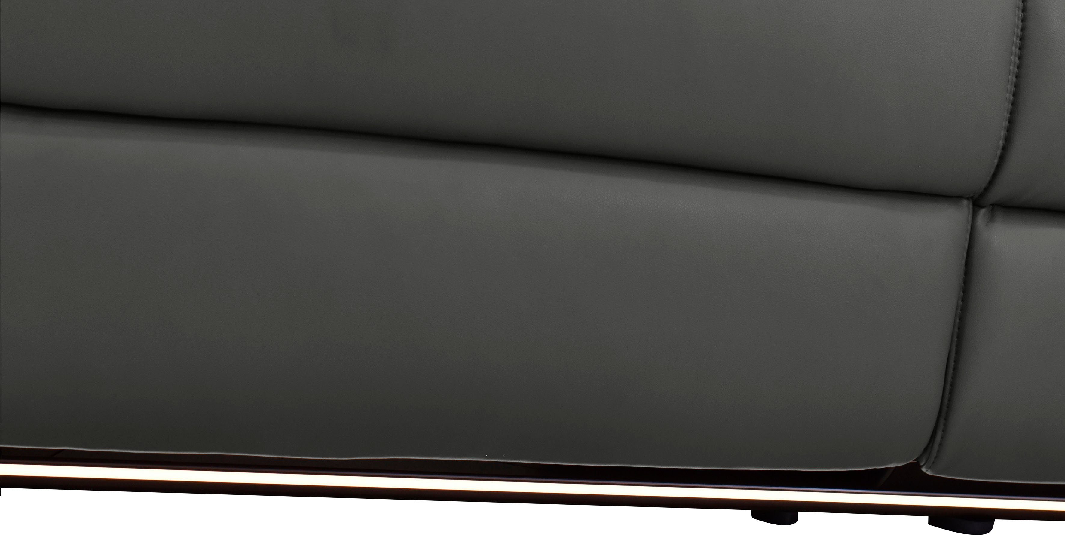 Places of Style 3-zitsbank Pareli 229 cm, handmatige en elektrische relaxfunctie in 2 zits USB, verstelbare hoofdsteun, LED-verlichting, in echt leer, kunstleer, geweven stof