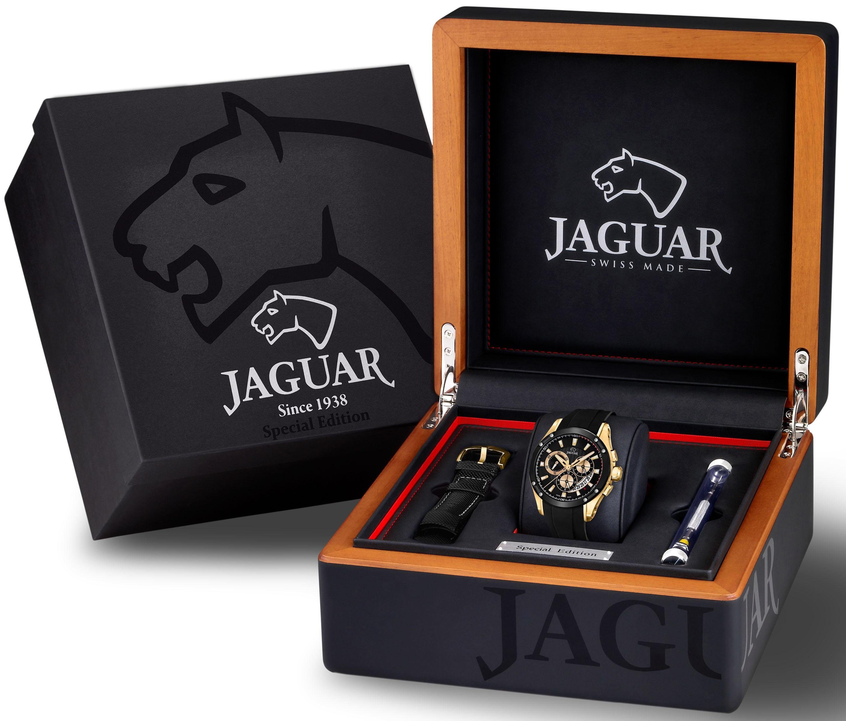 jaguar kwartshorloge special edition, j691-2 (set, 3-delig, met extra wisselbandje en gereedschap) zwart