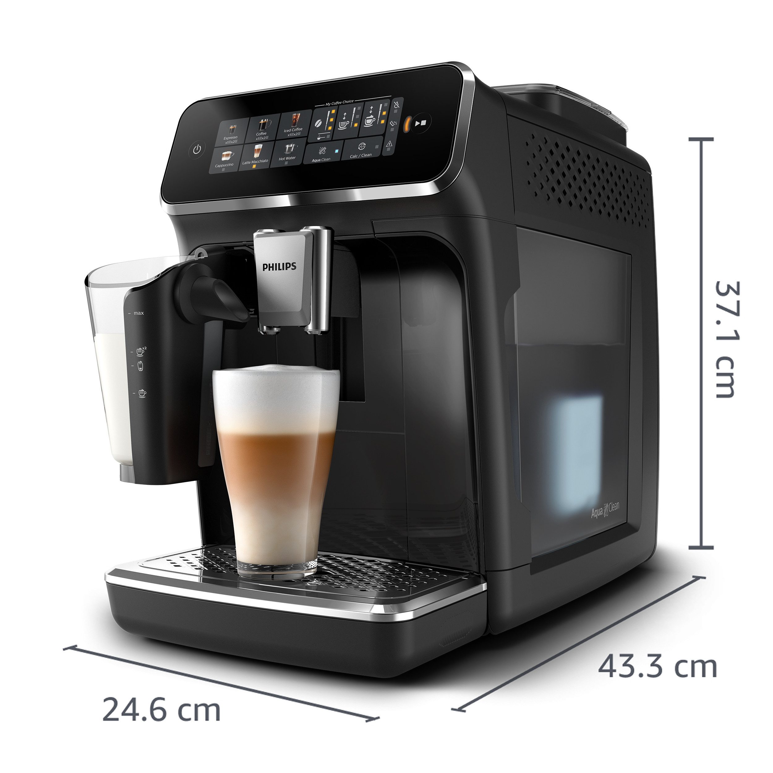 Philips Volautomatisch koffiezetapparaat EP3347/90 3300 Series, 6 koffiespecialiteiten, met lattego melkopschuimer, zwart verchroomd