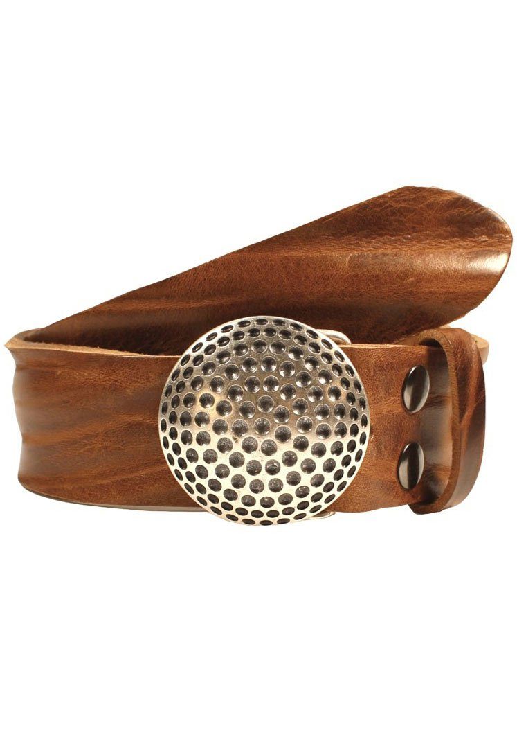 RETTUNGSRING by showroom 019° Leren riem met verwisselbare sluiting "golfbal zilverkleur" unisex riemen maat 110 bruin