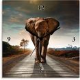 artland wandklok een olifant loopt op de weg geluidloos, zonder tikkende geluiden, niet tikkend, geruisloos - naar keuze: radiografische klok of kwartsklok, moderne klok voor woonkamer, keuken etc. - stijl: modern bruin