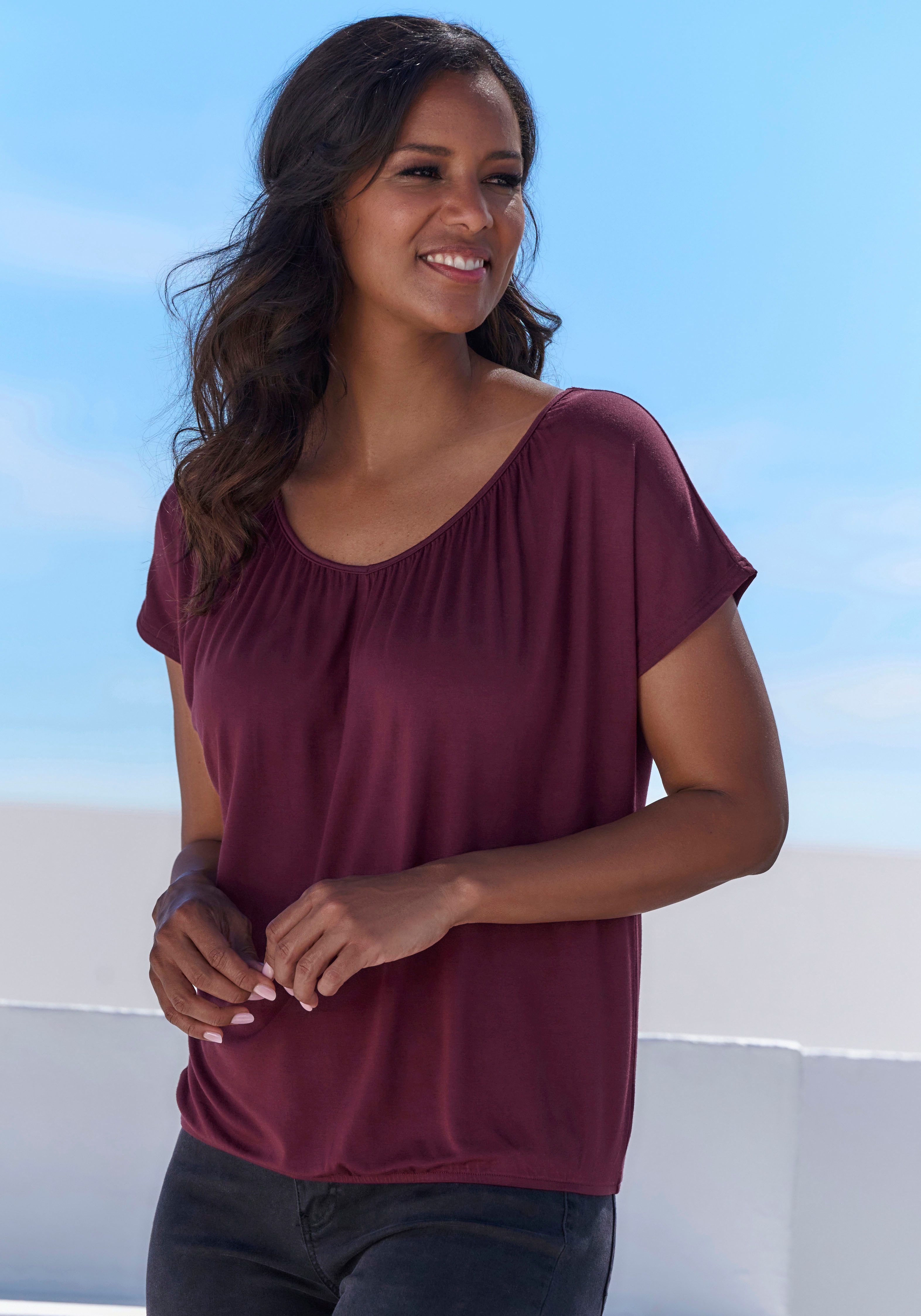Lascana Shirt met korte mouwen met elastiek in de band (set, 2-delig)