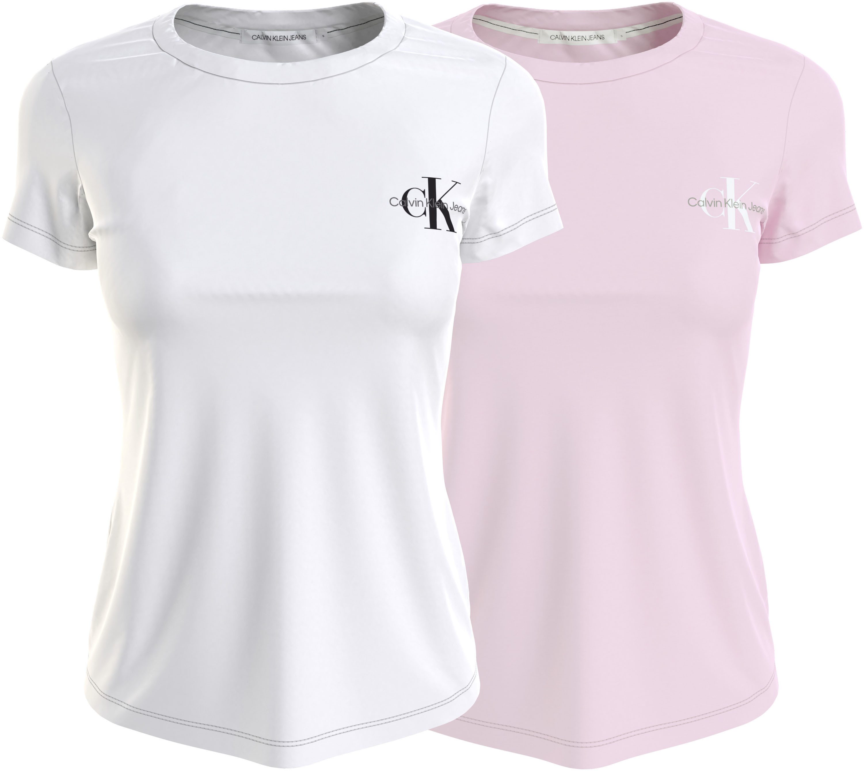 Calvin Klein Shirt met ronde hals 2-PACK MONOLOGO SLIM TEE met jeans logoprint op borsthoogte (2-delig Set van 2)