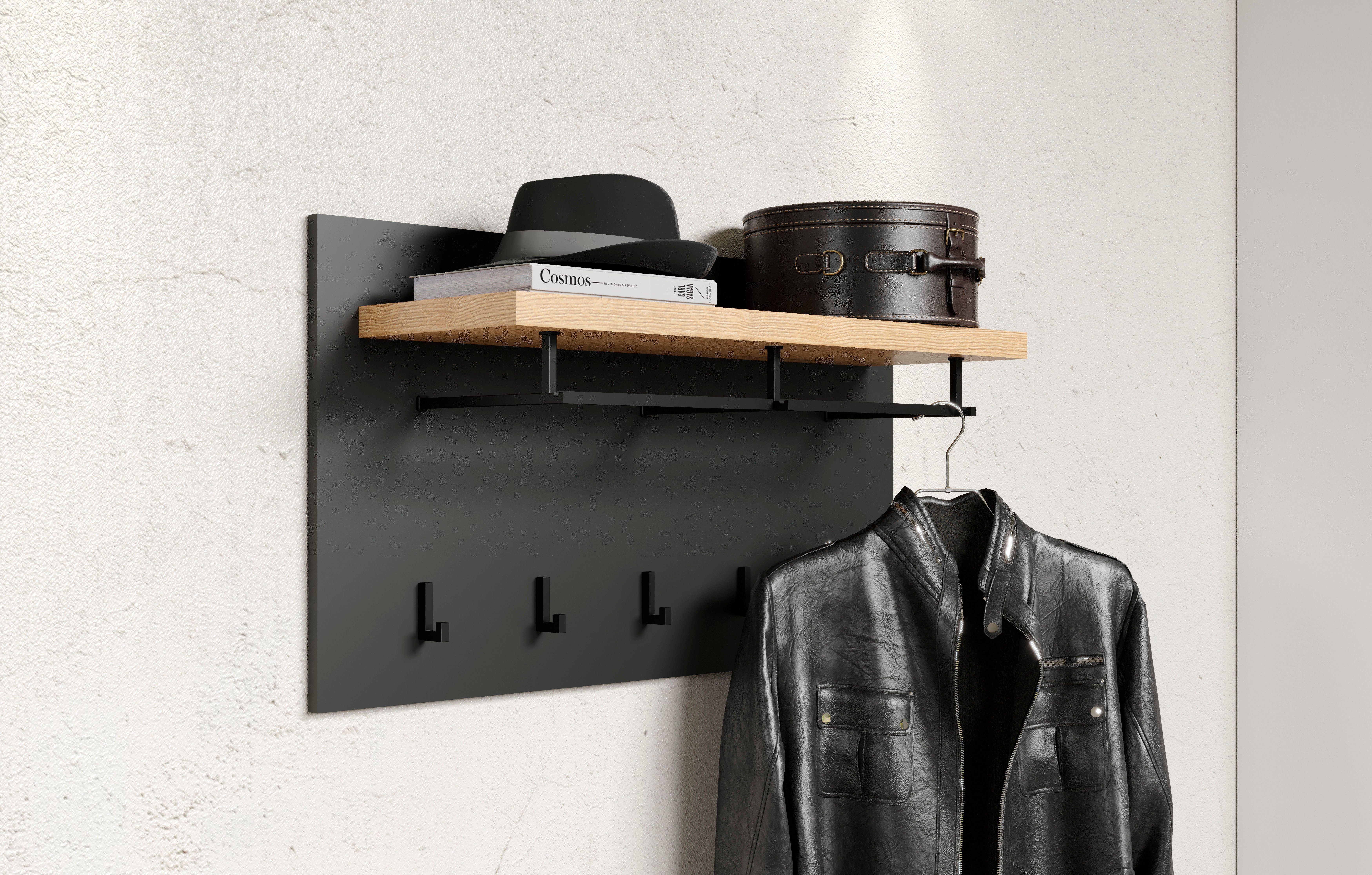 INOSIGN Kapstokpaneel Premont elegante wandpaneel met 5 haken, kledingstang - (b/d/h) 90/27/50 cm (1 stuk)
