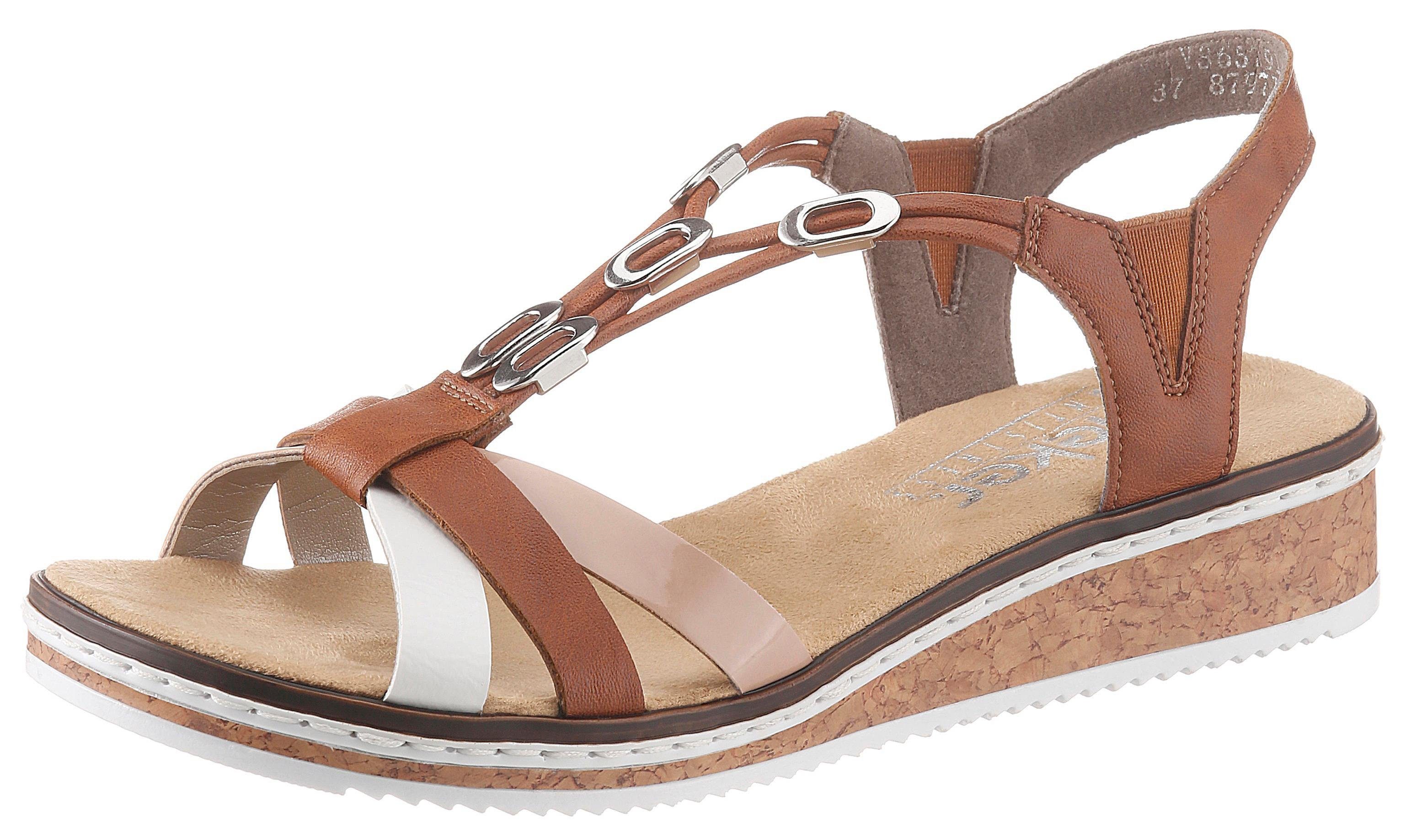 Rieker Sandalen zomerschoen, sandaal, sleehak, met accessoires versierd