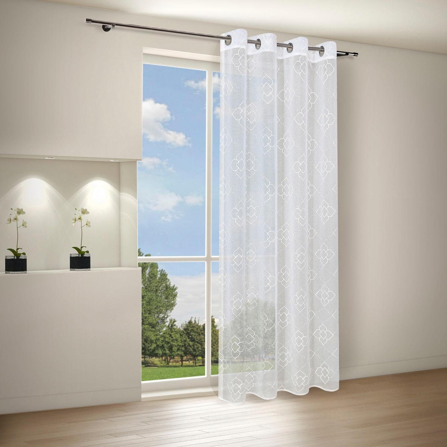 Gerster Gordijn Debby Hxb: 235x140, gordijn met ringen met all-over borduursel (1 stuk)