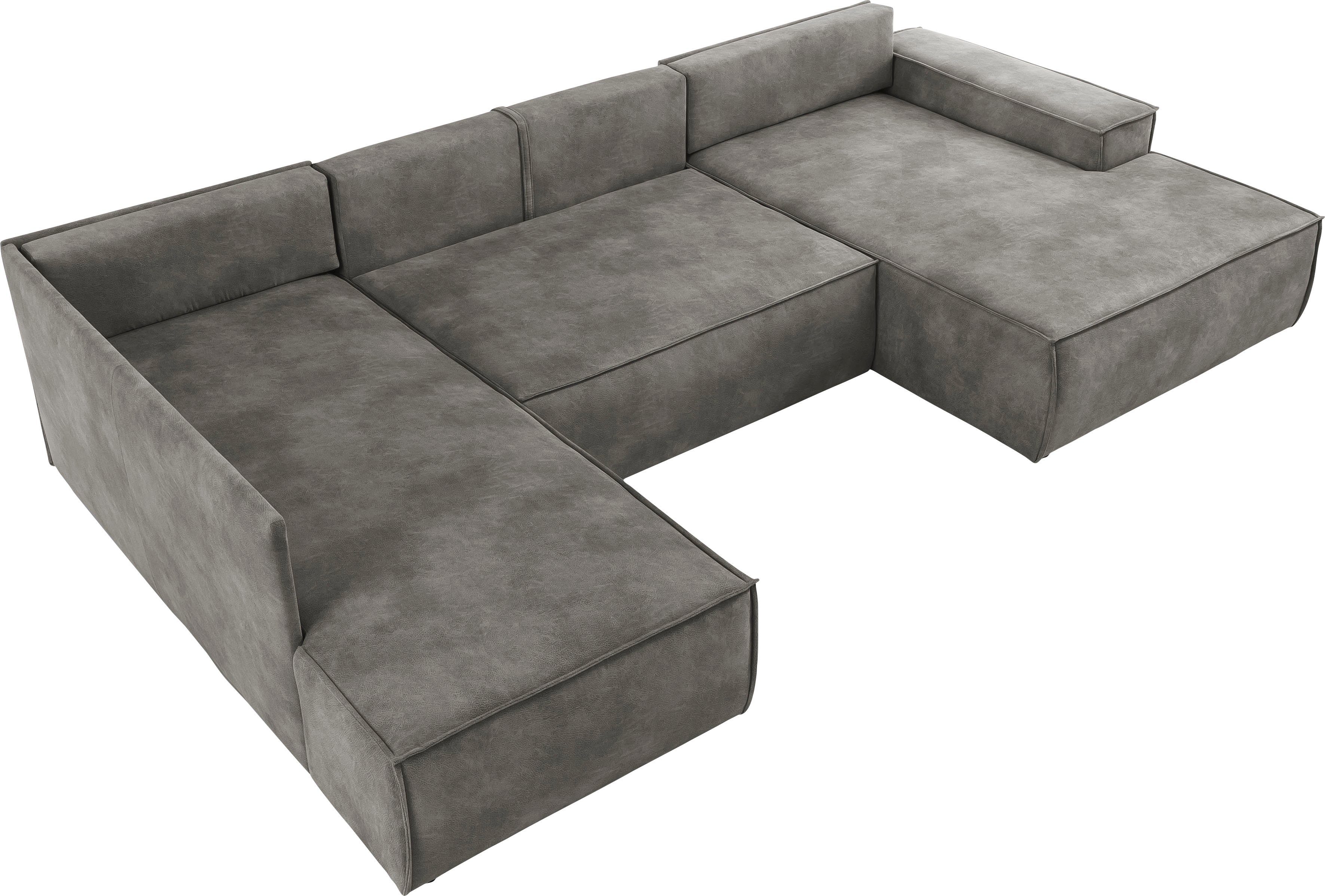 Home affaire Zithoek SHERWOOD 329 cm, U-vorm, slaapbank, Slaapfunctie met bedkist (194x139 cm), cord, vintage, fluweel