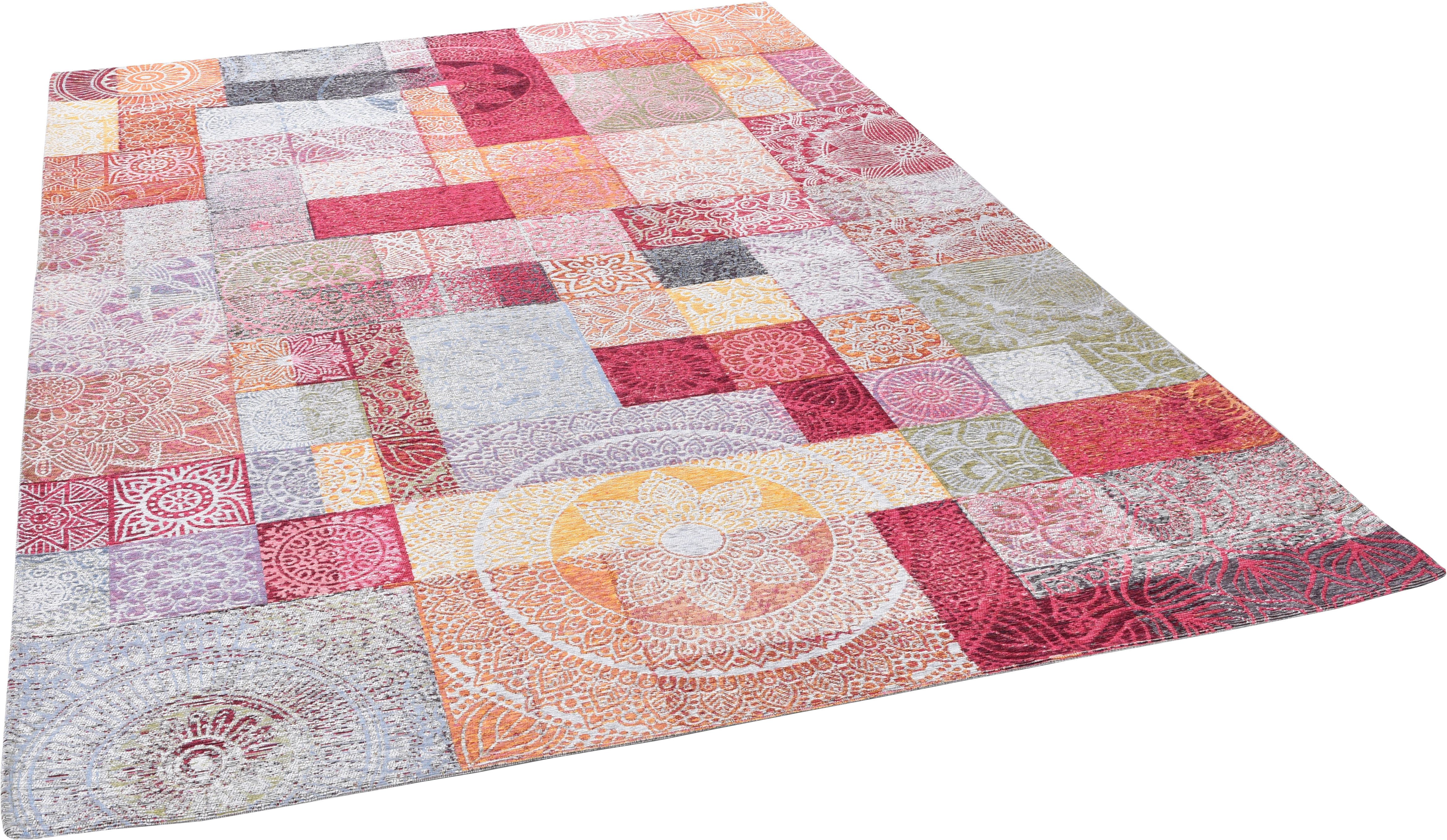 Gino Falcone Vloerkleed Cosima-112 Platweefsel, met chenillegaren, modern patchworkdesign, ornamenten