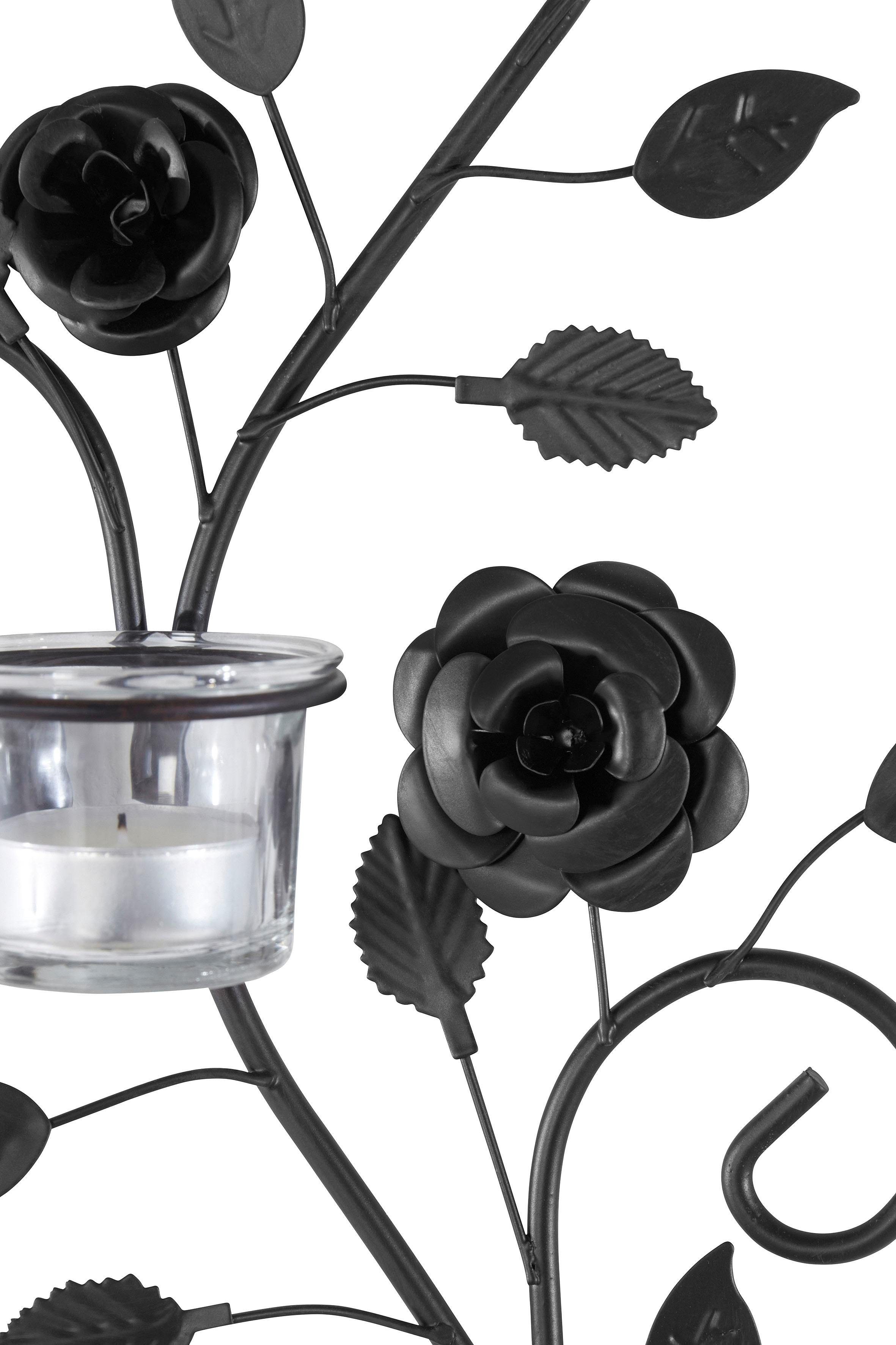 Home affaire Wandkaarsenhouder Bloemenrank, zwart Landhuis, metaal, glas, zwart antiek