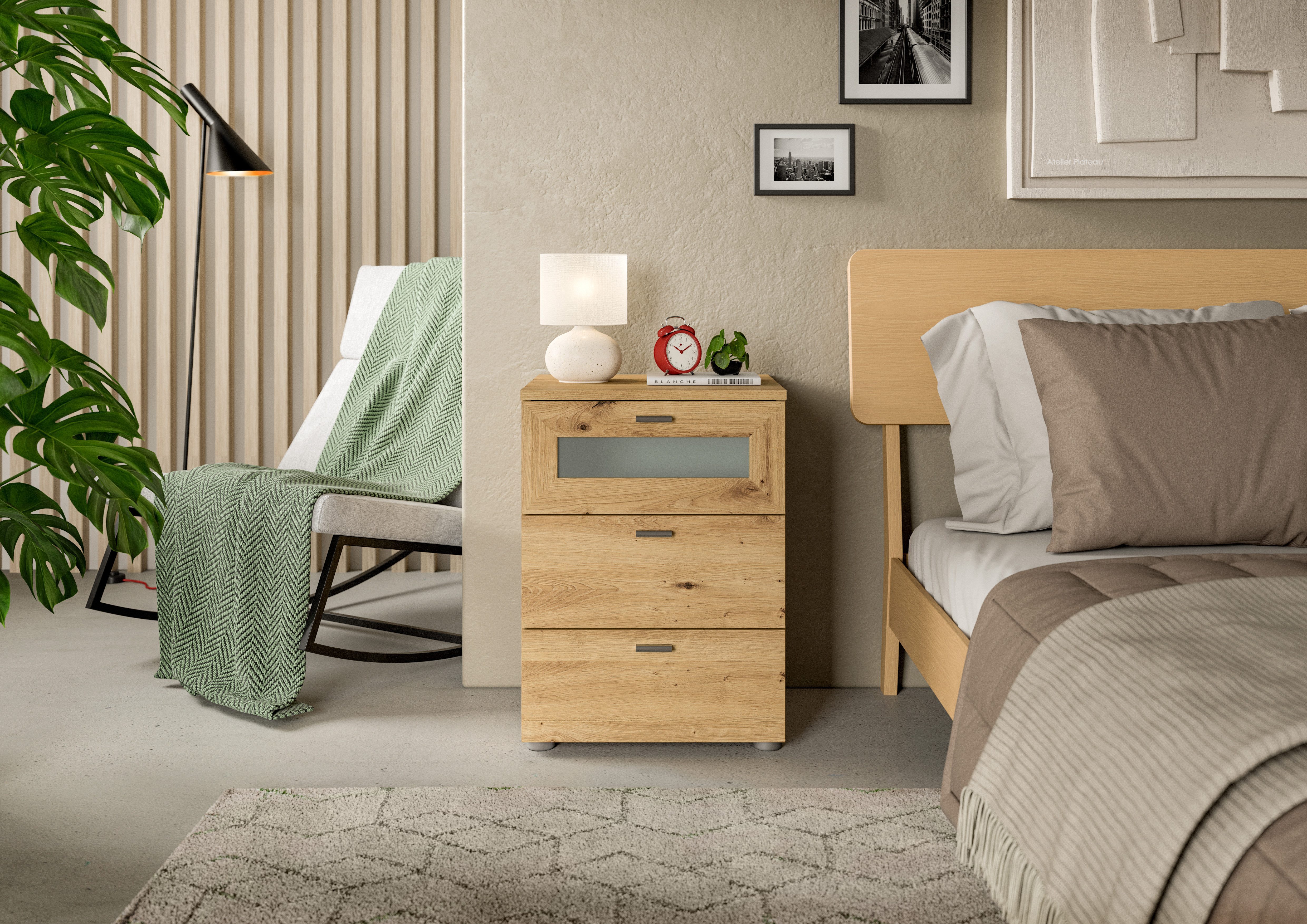 INOSIGN Nachtkastje Onex, breedte 45 cm, met glazen front in de lade, veelzijdig inzetbaar