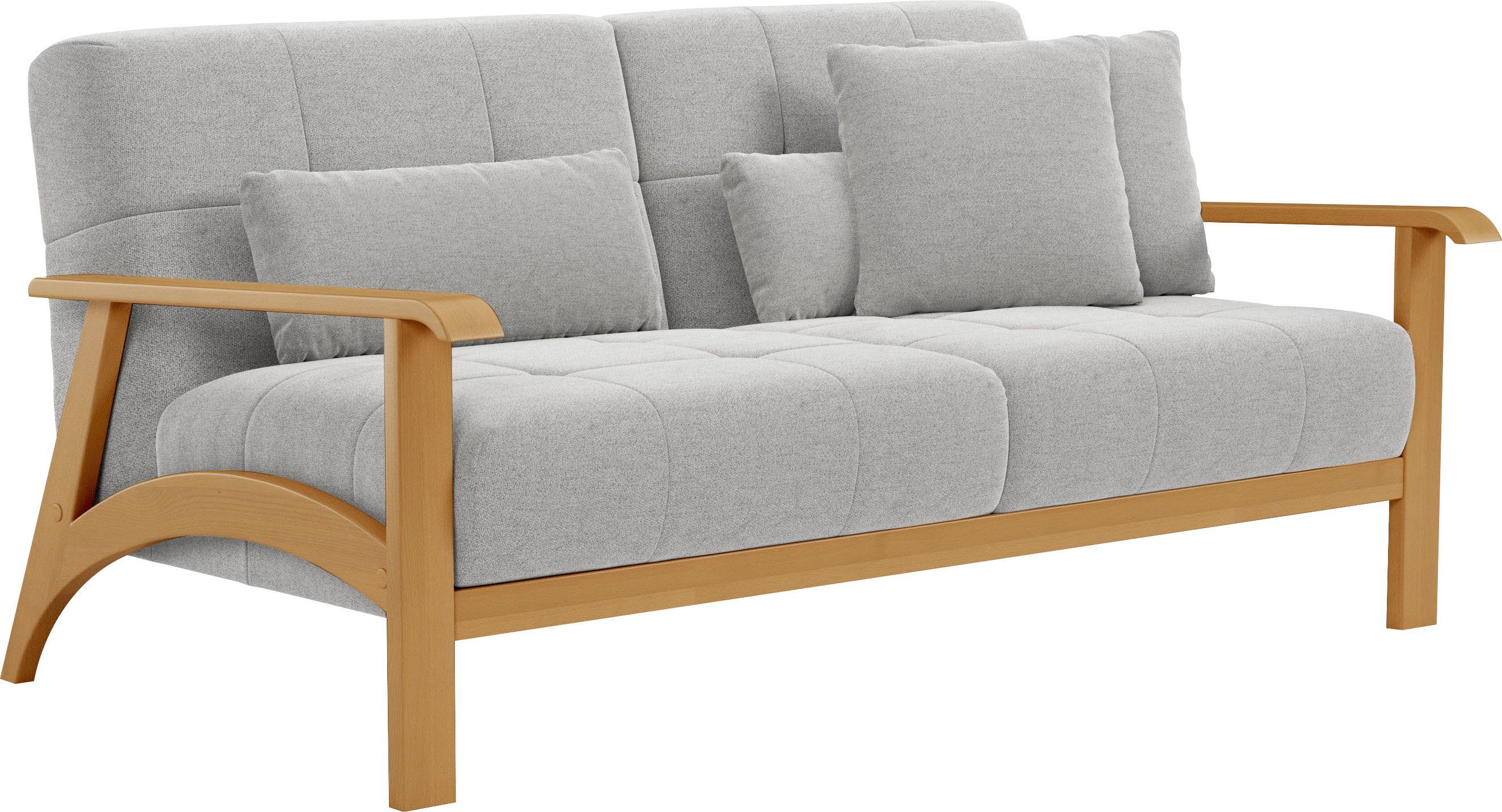 sit&more 2,5-zitsbank Billund Armleuningen van eikenkleurig beukenhout, verschillende bekledingen en kleuren