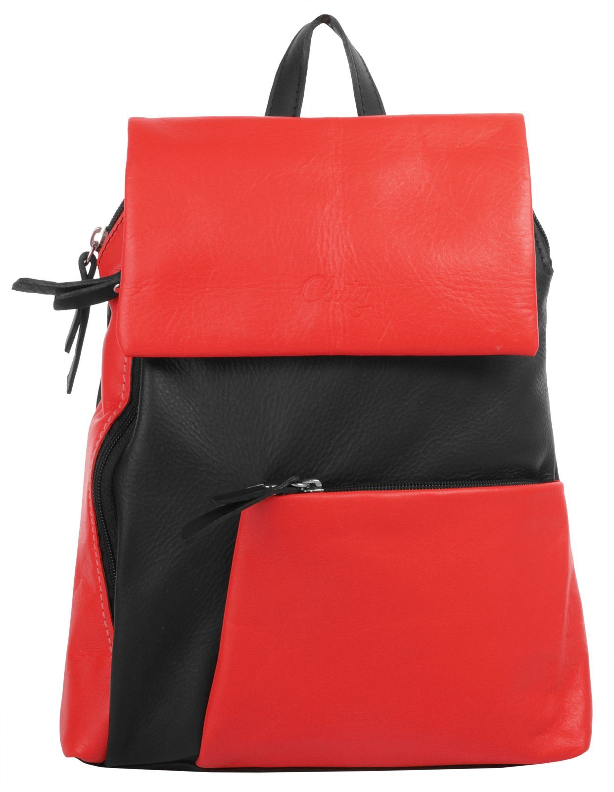 Cluty Rugzak echt leer, made in italy dames rugzakken maat onesize rood