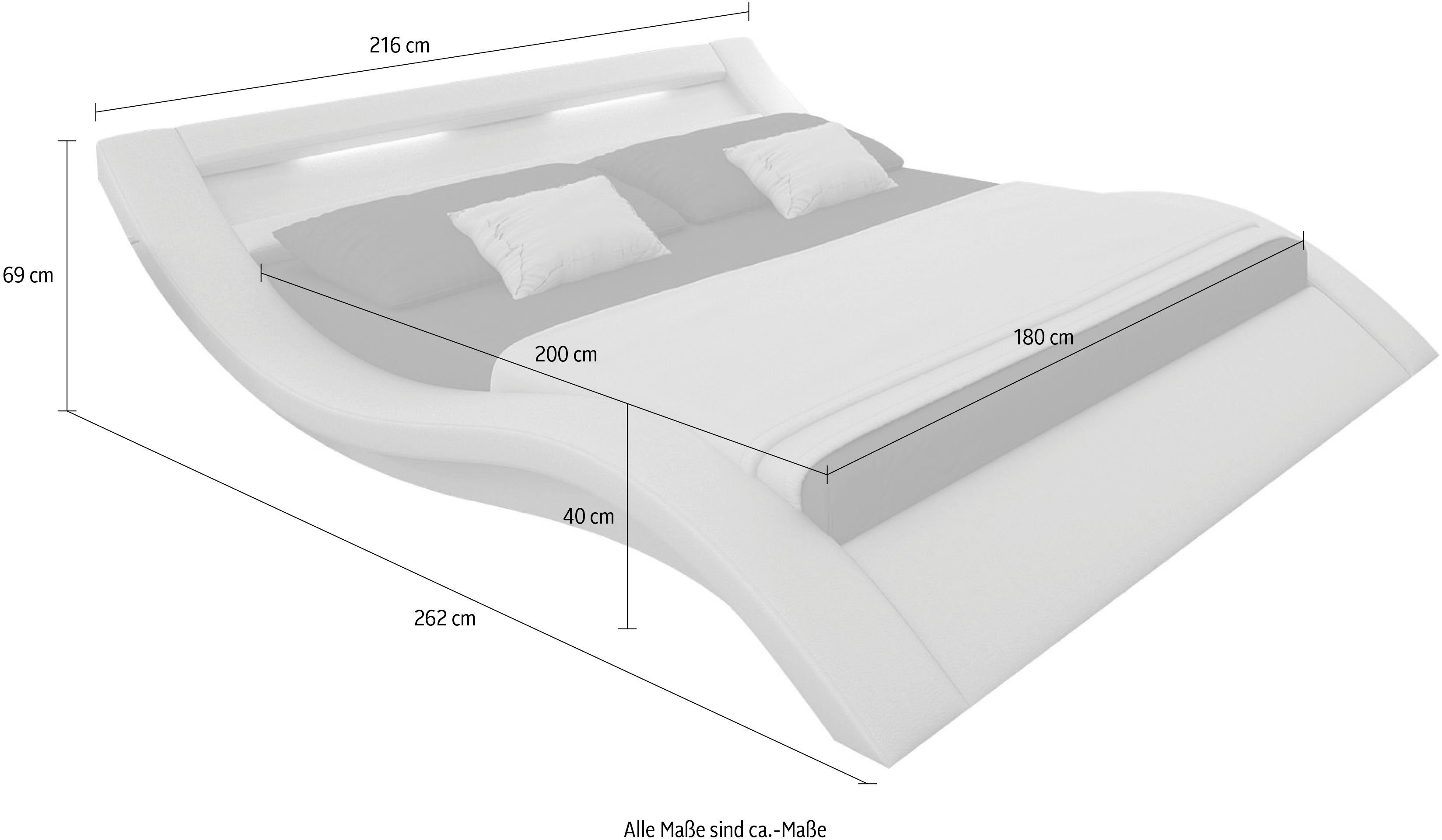 SalesFever Gestoffeerd bed met ledverlichting in het hoofdbord, lounge bed in een modern model, in imitatieleer