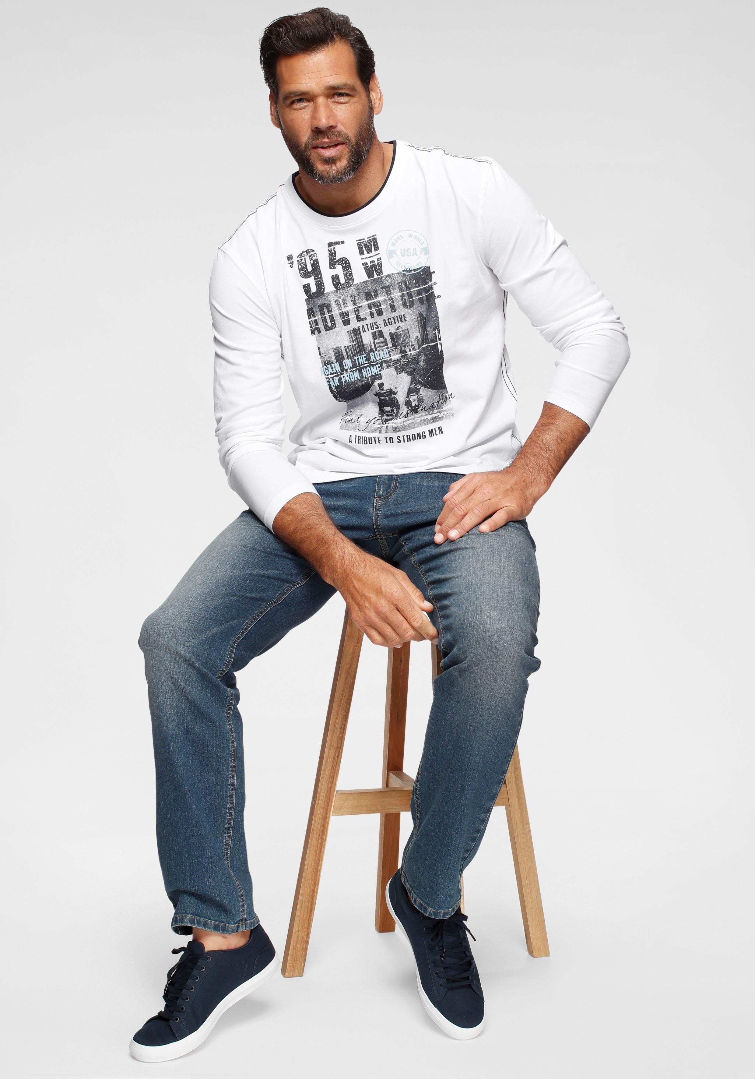 Man's World Shirt met lange mouwen lange mouwen, bedrukt, ronde hals, van katoen