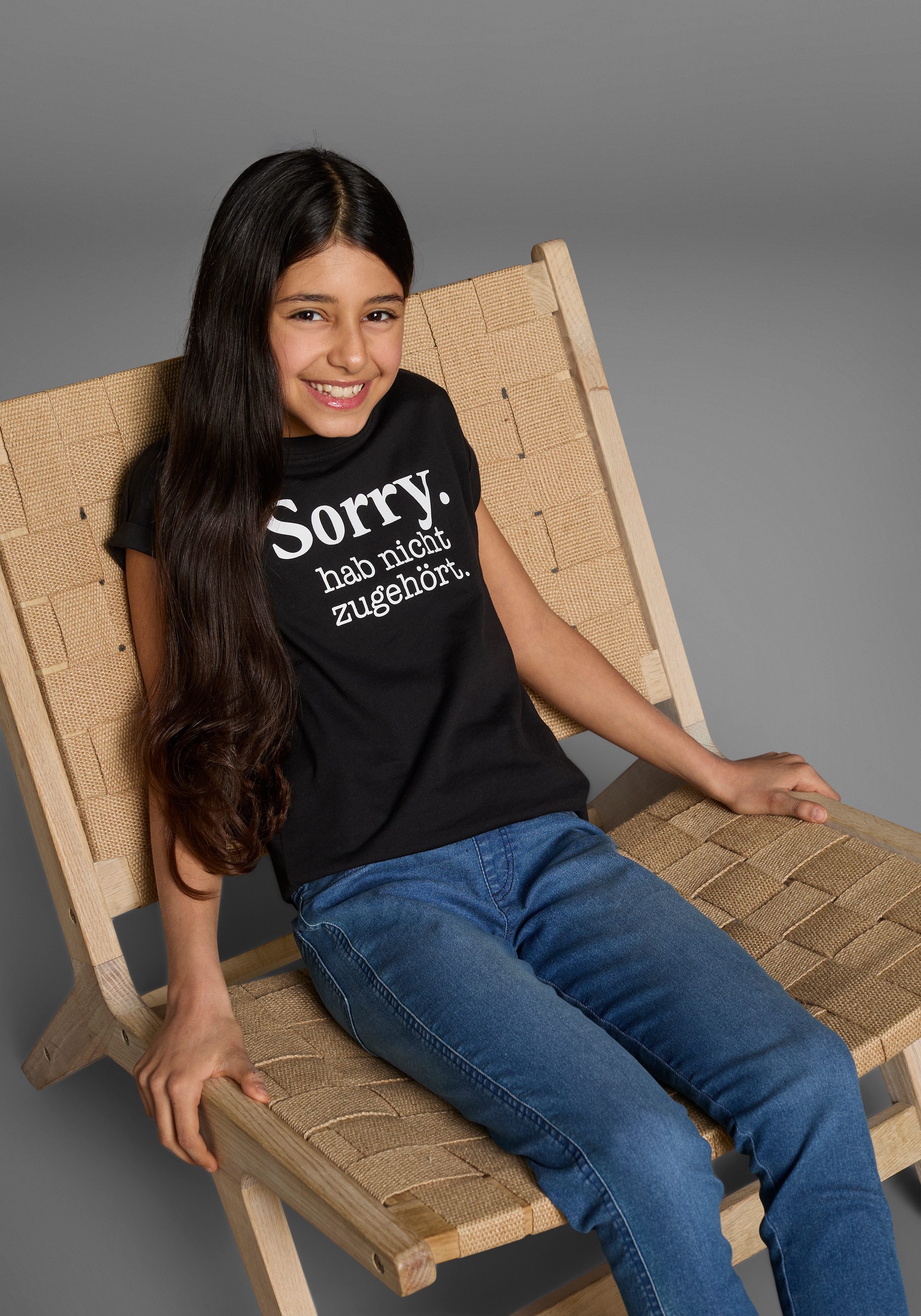 KIDSWORLD T-shirt Sorry. hab nicht zugehört. Korte mouwen, bedrukt, ronde hals, van katoen